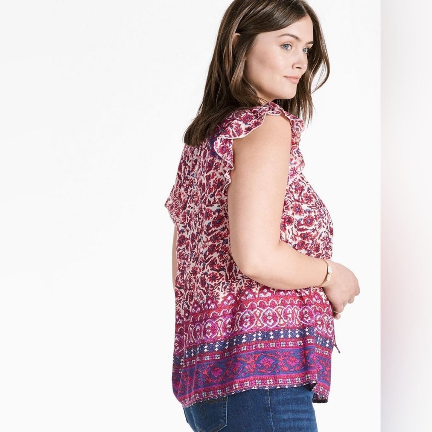 Lucky Brand Flutter Sleeve Top SZ MED