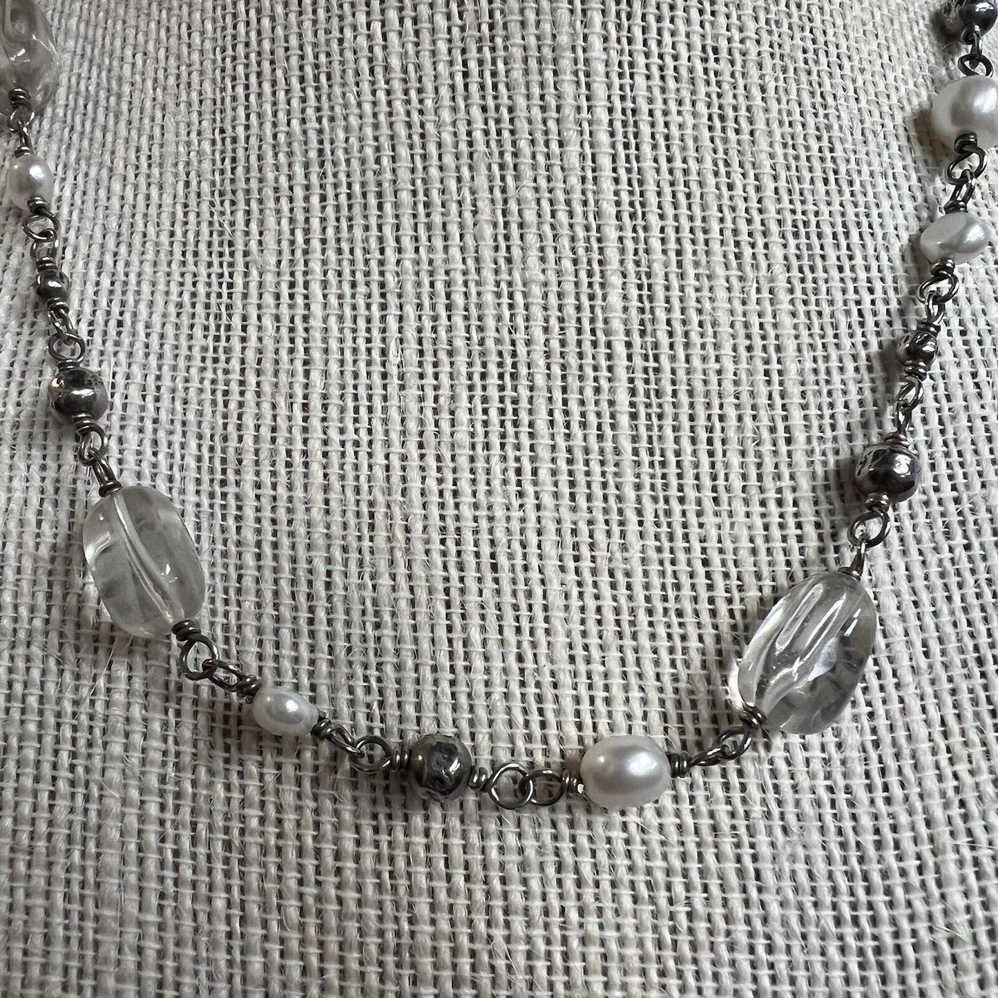 Silpada Sterling Silver Freshwater Pearl & Crystal Necklace 16-18” N1602 Retired