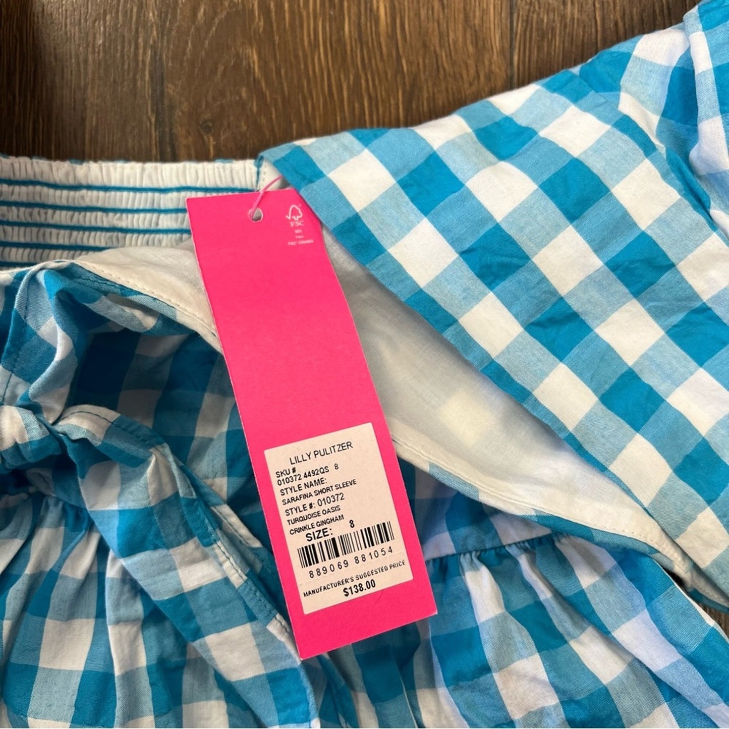🆕 Lilly Pulitzer Sarafina Gingham turquoise oasis Babydoll Top SZ 8
