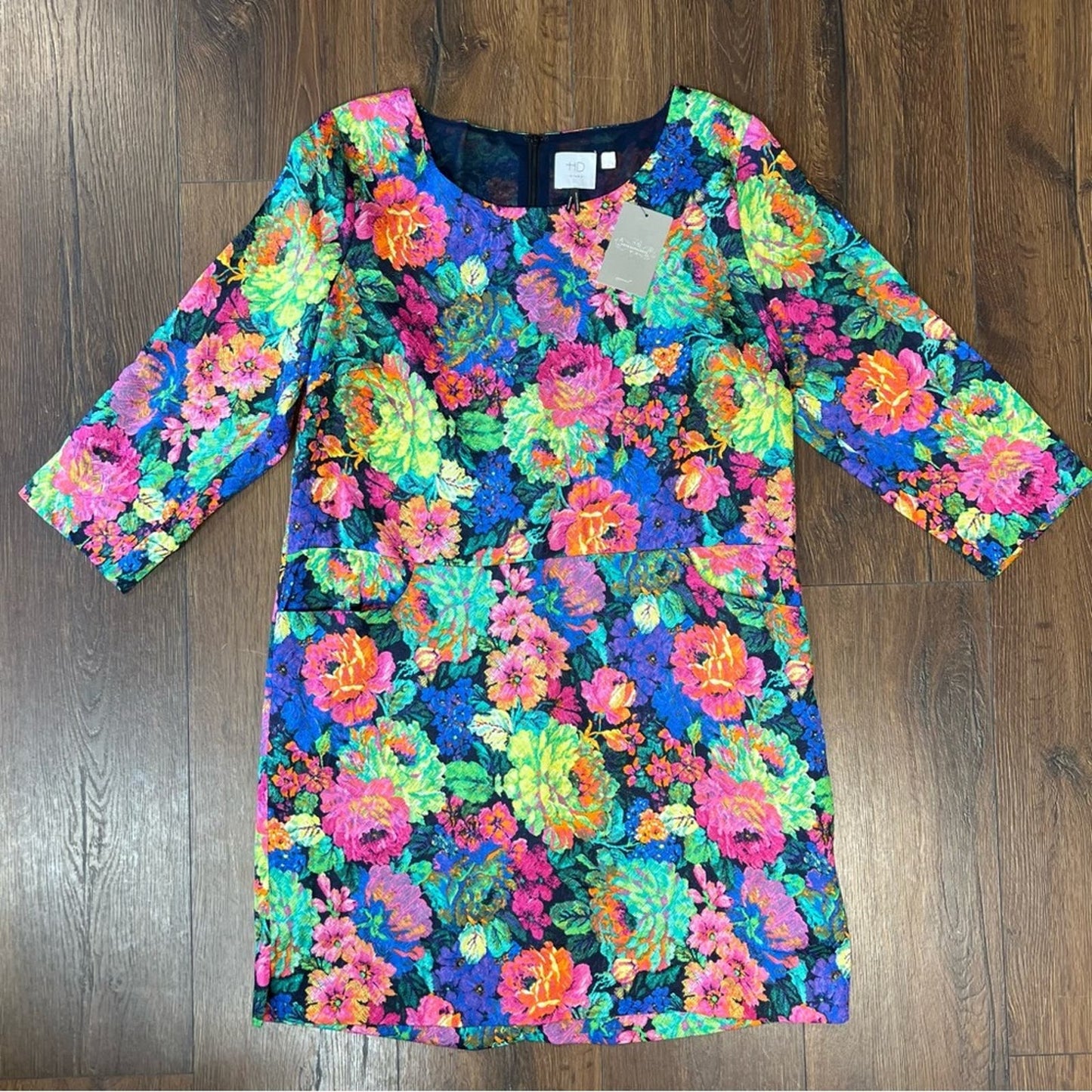 🆕 HD in Paris Front Pockets Tropicalist Shift Dress SZ LG