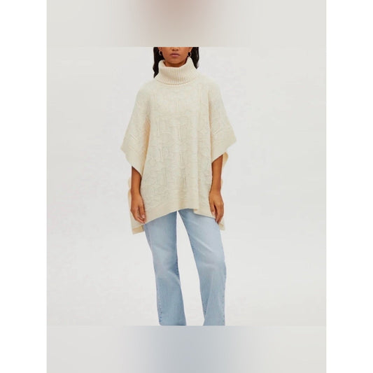 🆕 Coach Signature Wool Turtleneck Cable-Knit Poncho Sweater -Beige NWT SZ M/L