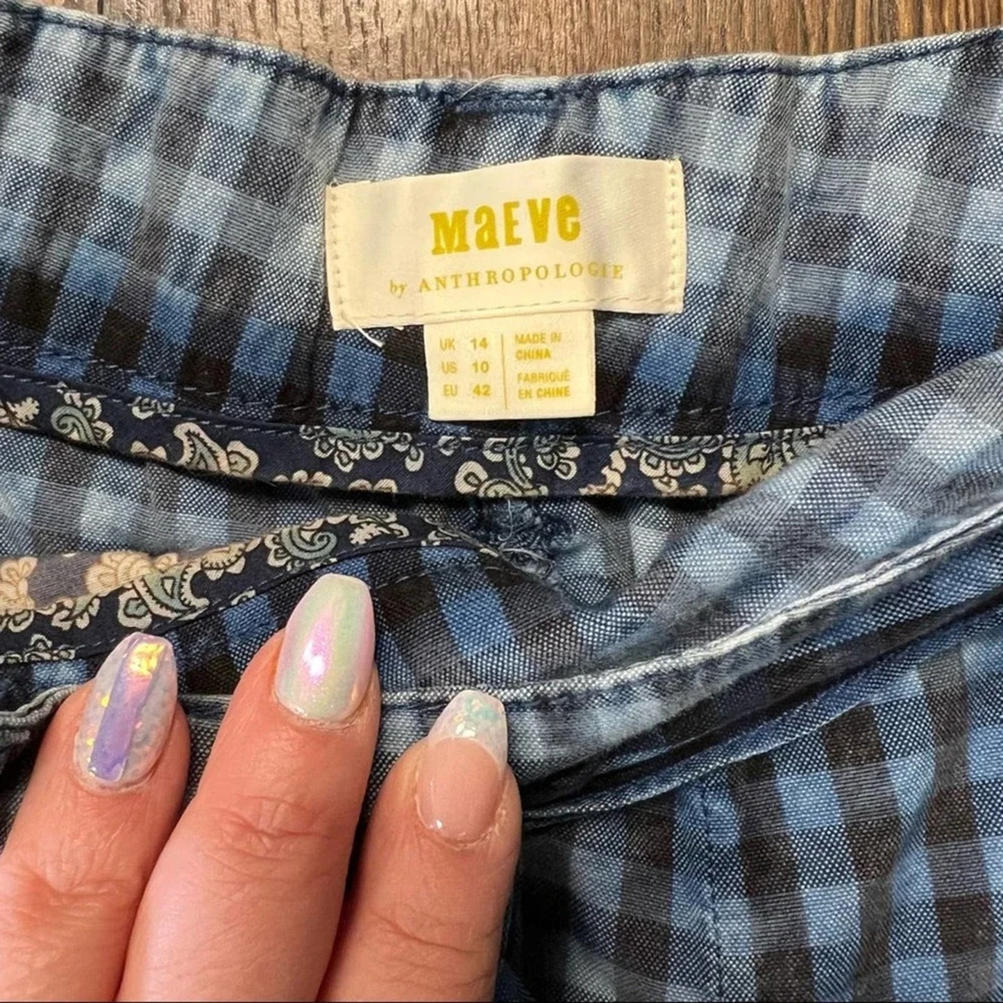 NEW ANTHRO MAEVE gingham picnic bleached slim bow waist pants Size 10