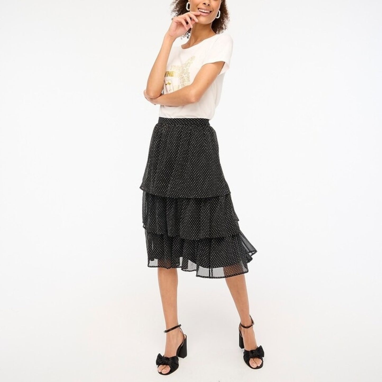 🆕 J.Crew Factory Women's Ruffle Tiered Midi Skirt SZ MED