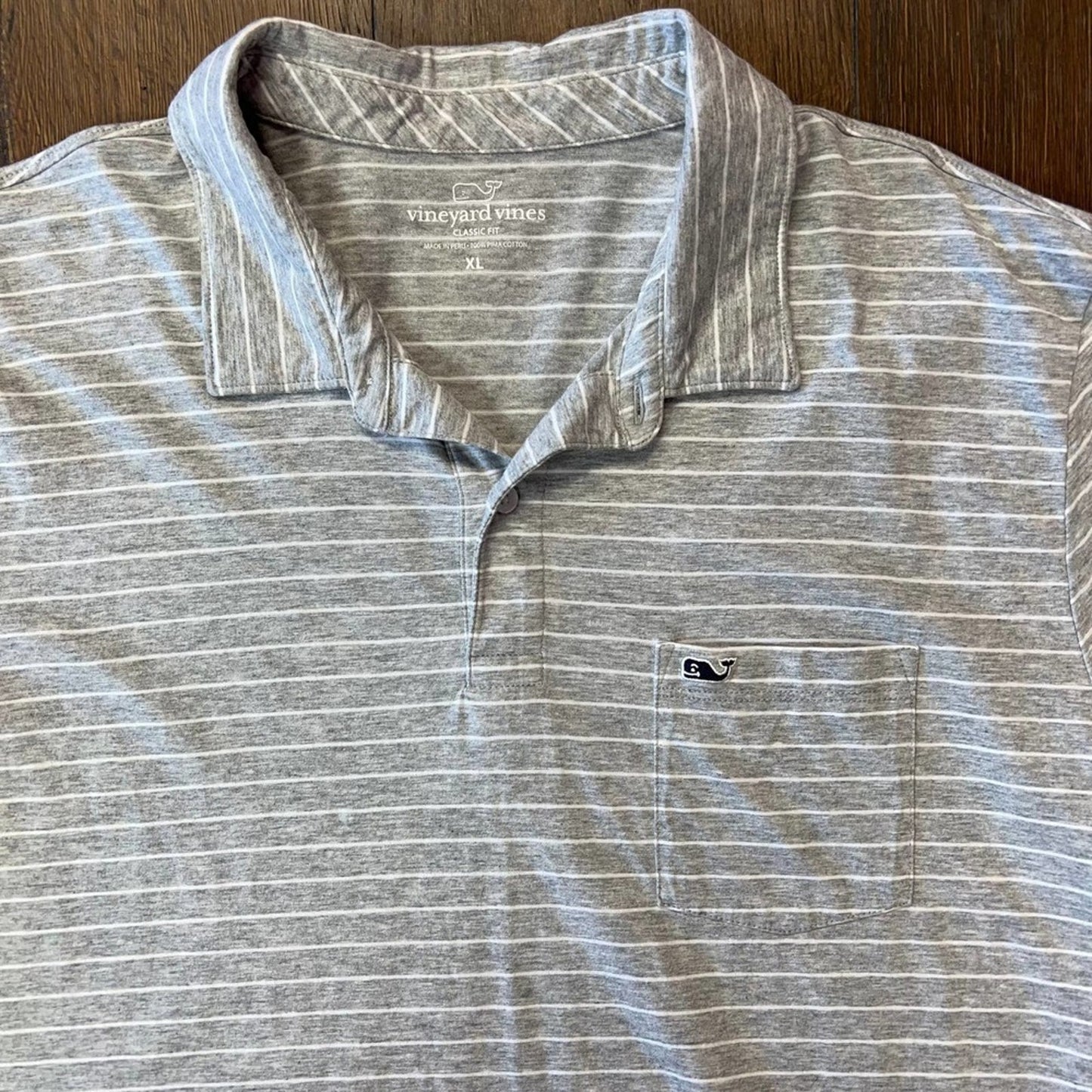 Men's Vineyard Vines Classic Fit Gray Striped Polo SZ XLARGE