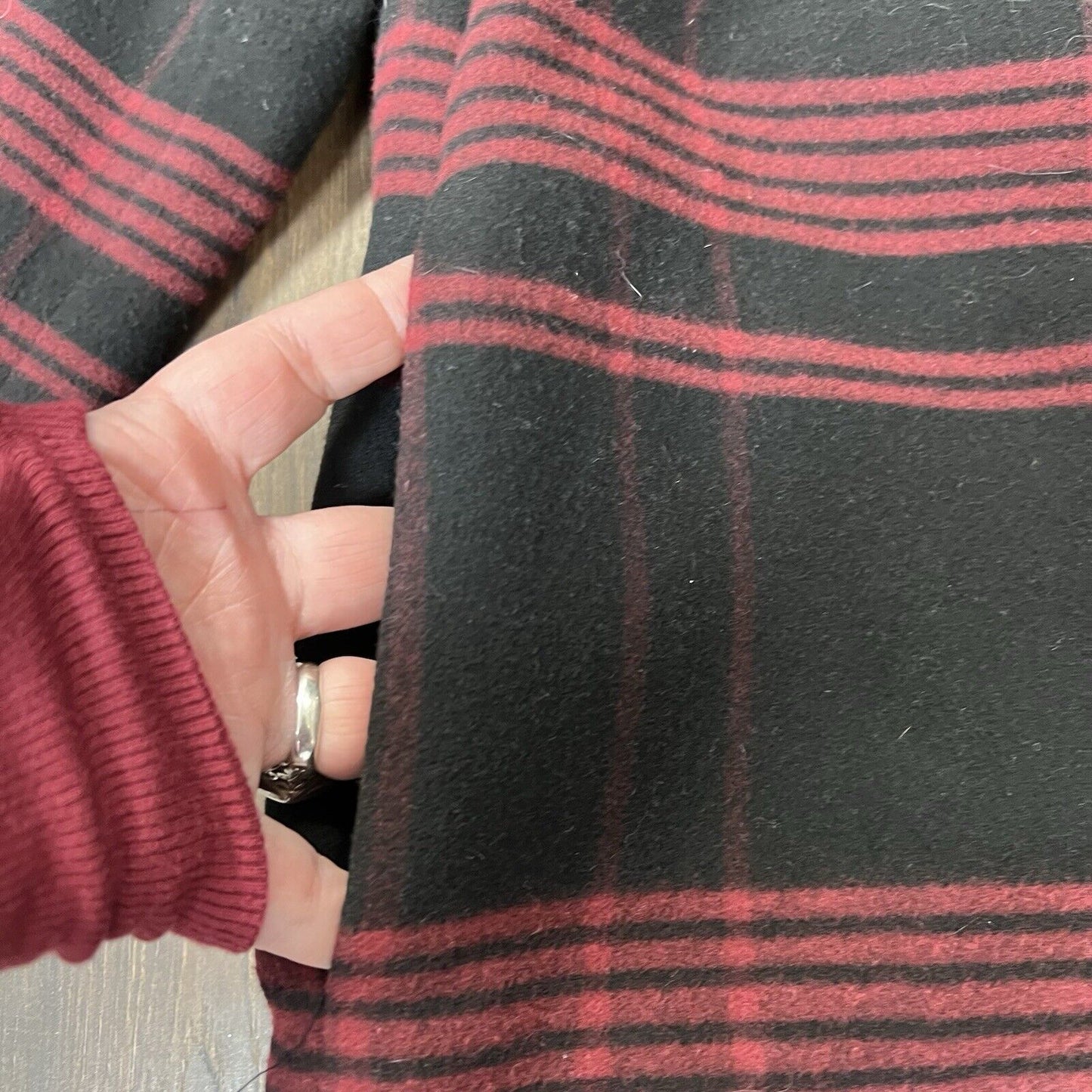 Ann Taylor black and burgundy plaid dress coat Size Med