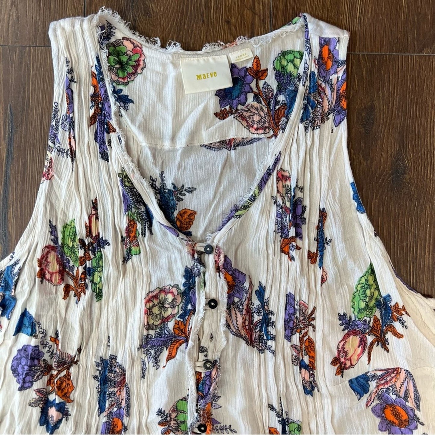 Anthropologie Maeve Top Floral Pleated Tank SZ LG
