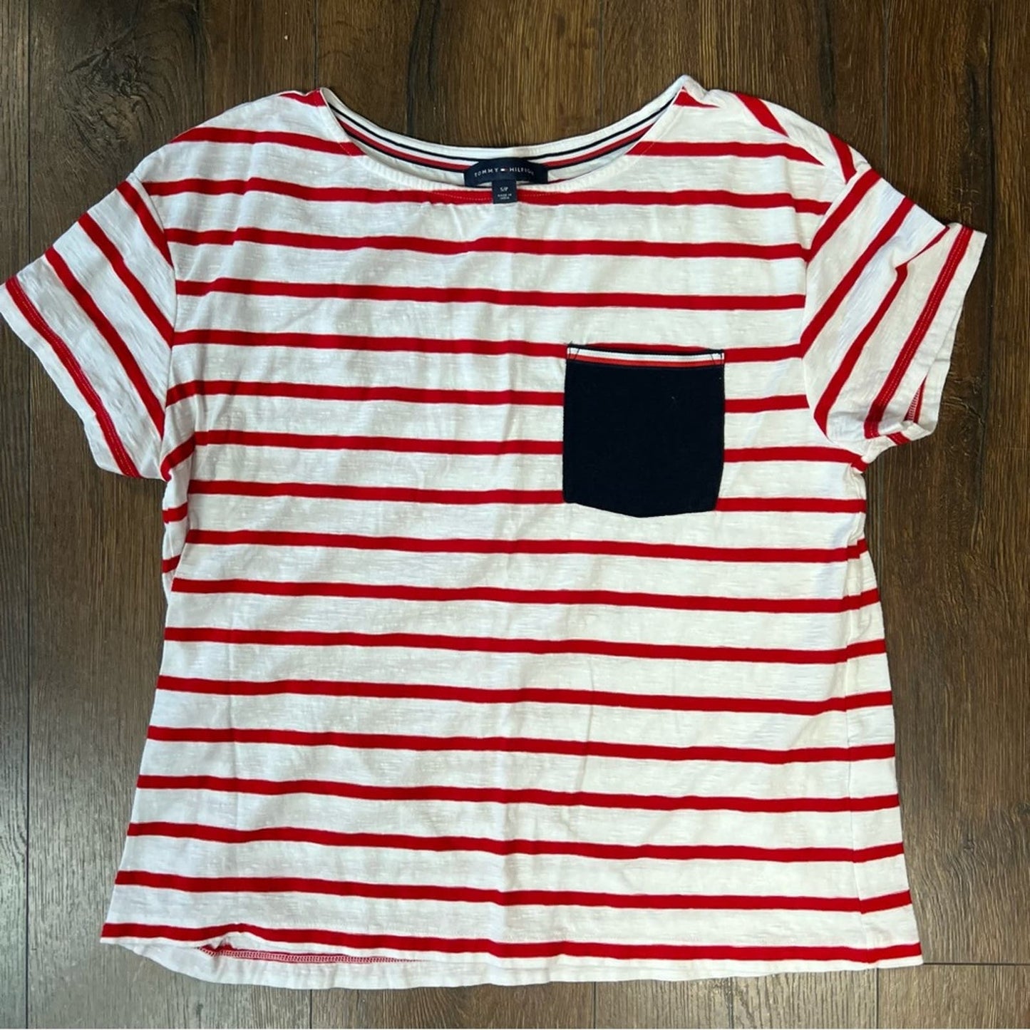 Tommy Hilfiger red striped pocket tee SZ SM