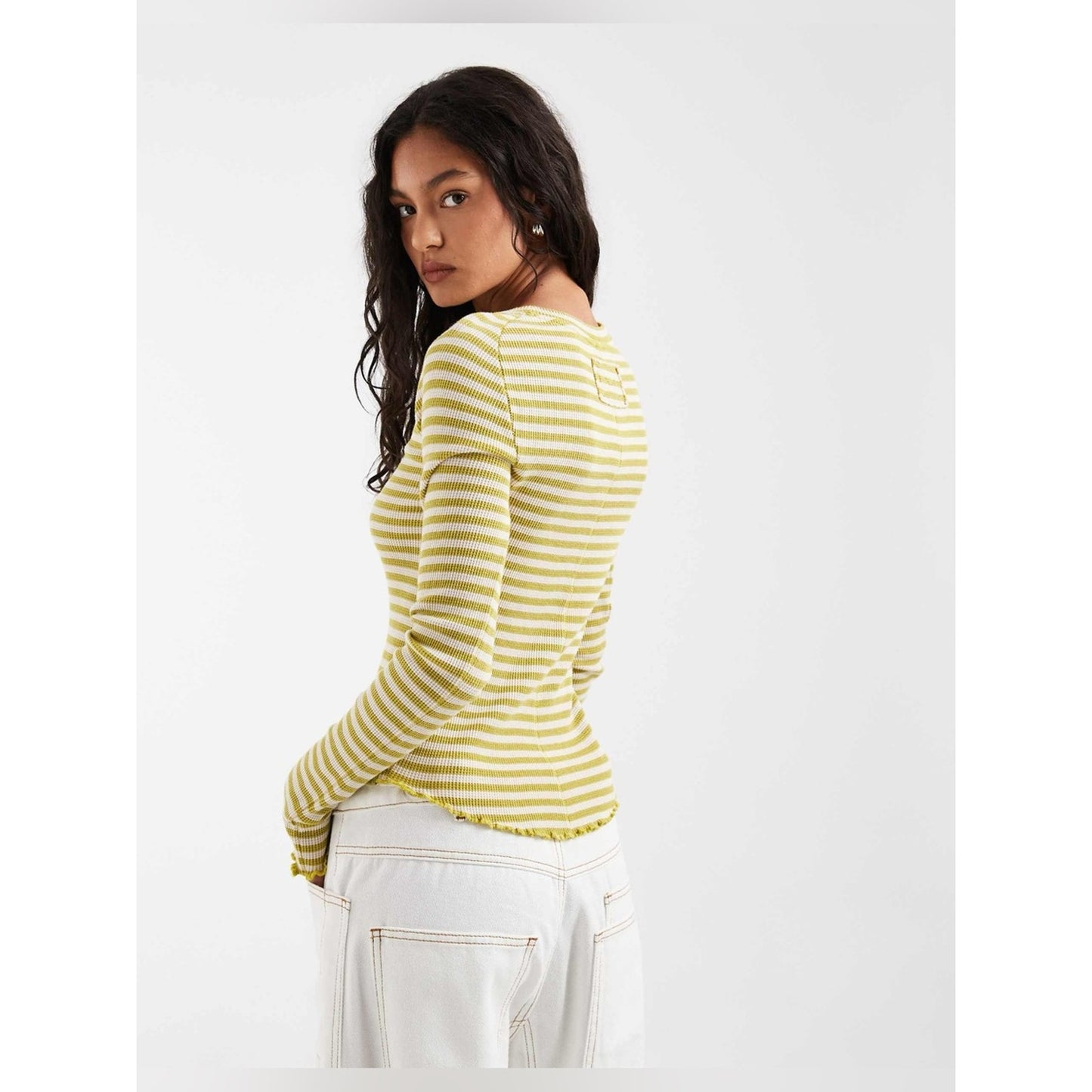 🆕 Free People Easy Does It Striped Long Sleeve Green SZ MED