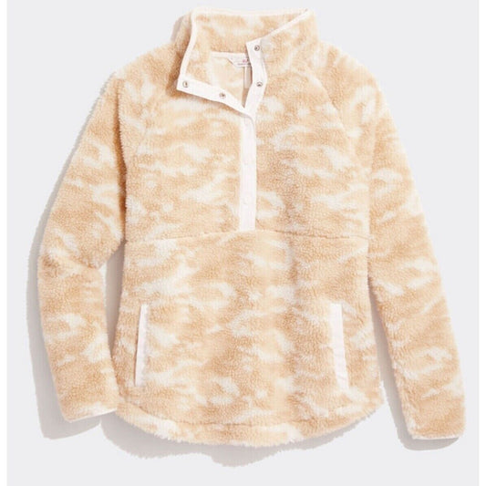 Vineyard Vines fleece Beige Camo Snap 1/4 Sweater Popover Size MED