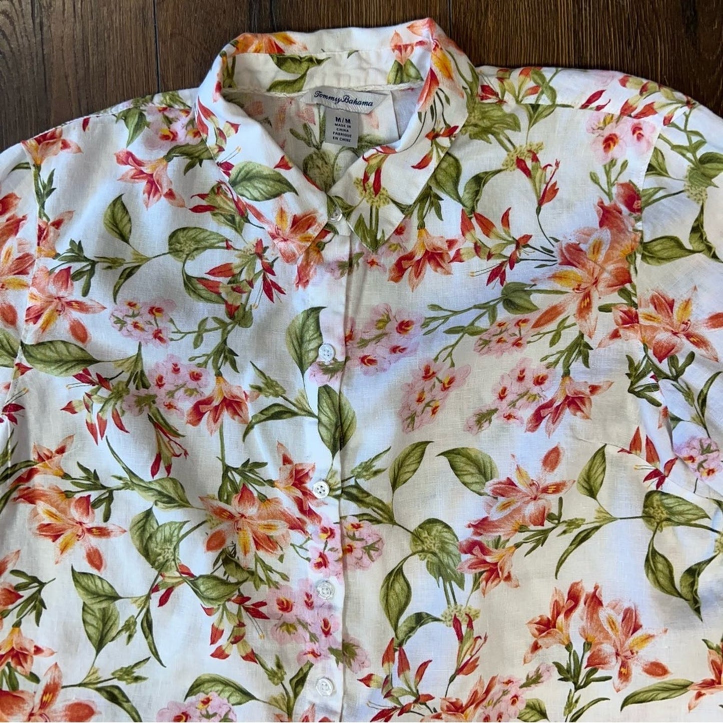 TOMMY BAHAMA Petal Of Honor Floral Linen Shirt SZ MED