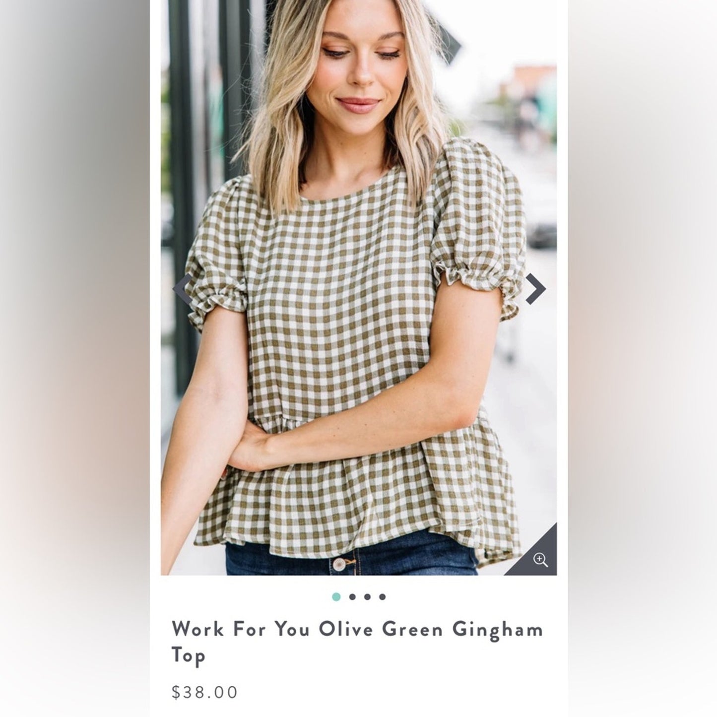 MINE Work For You Olive Green Gingham Top SZ SM
