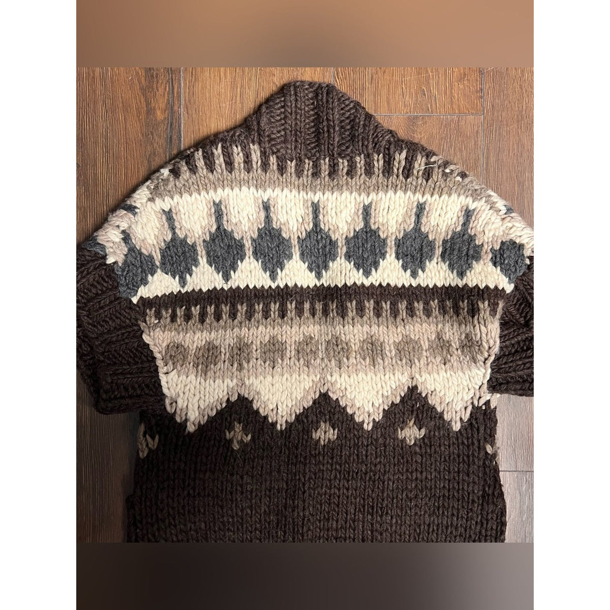 🆕 Ruehl No.925 Y2K Hand Knit Wool Brown/Cream Open-Front Cardigan SZ XS/S