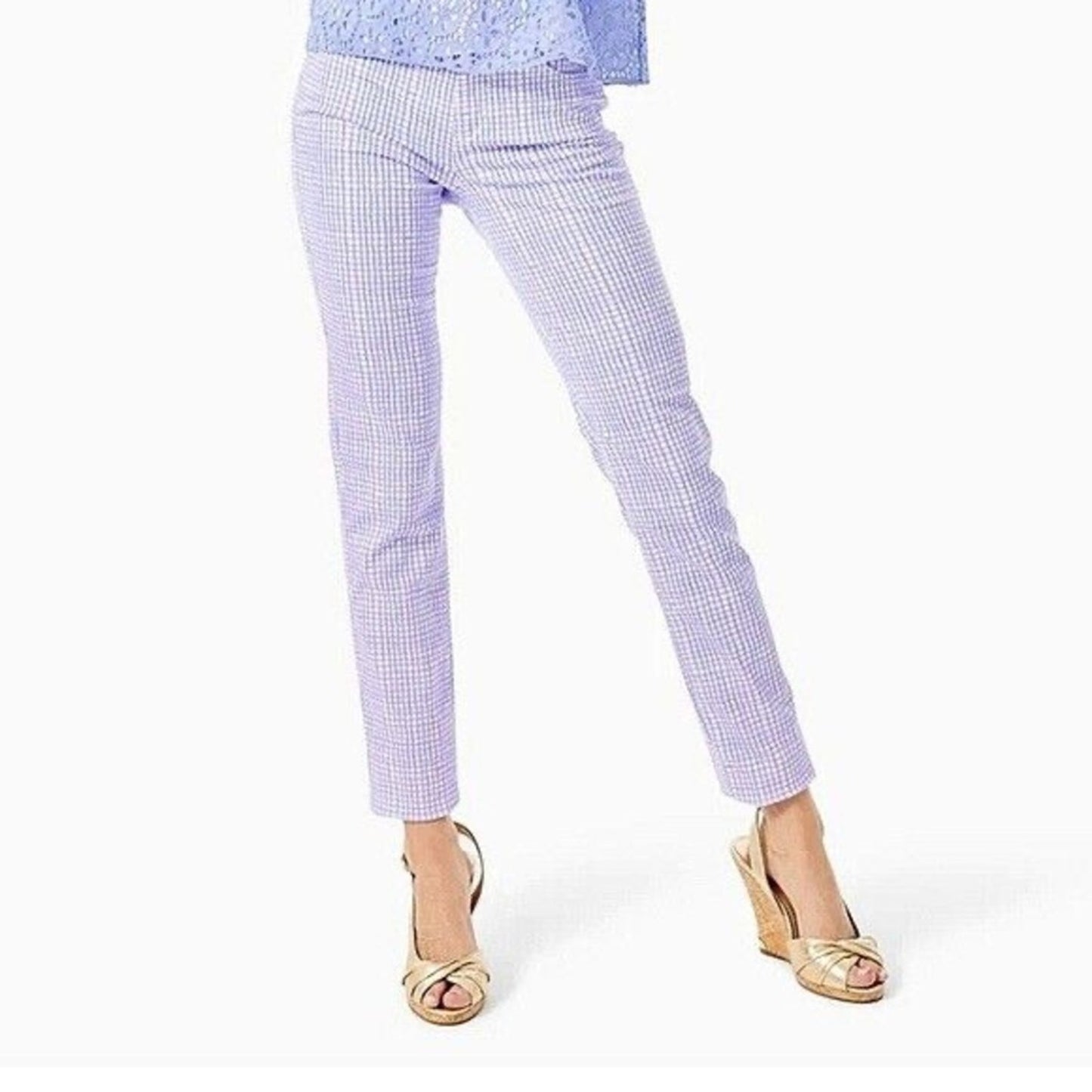 🆕 Lilly Pulitzer South Ocean High Rise Skinny Pants Lilac Verbena Gingham SZ 10