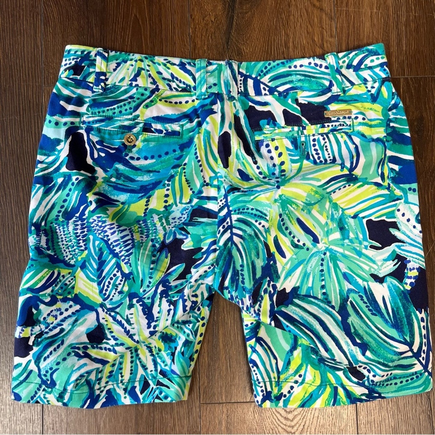 Lilly Pulitzer Madina Stretch Sateen Blue & Green 9” Bermuda SZ 4
