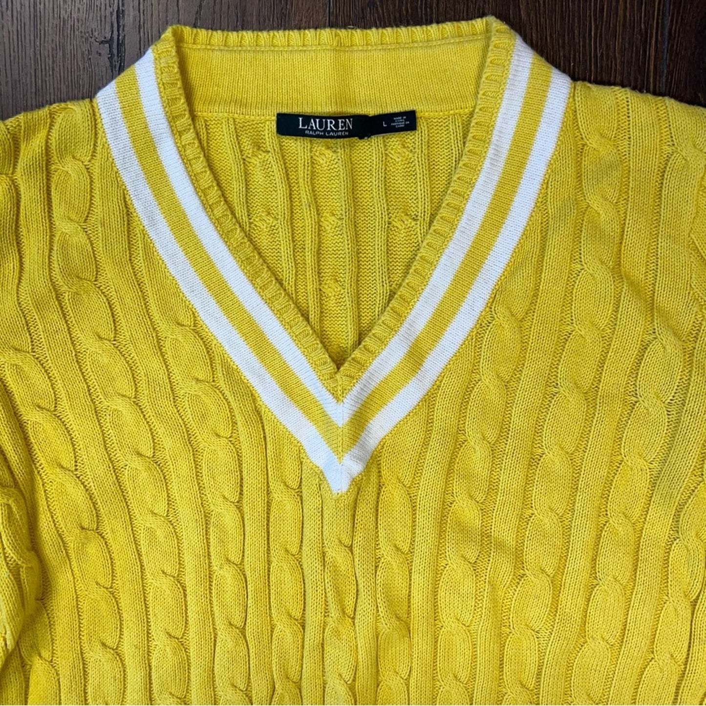 Lauren RL yellow cable knit sweater SZ LG