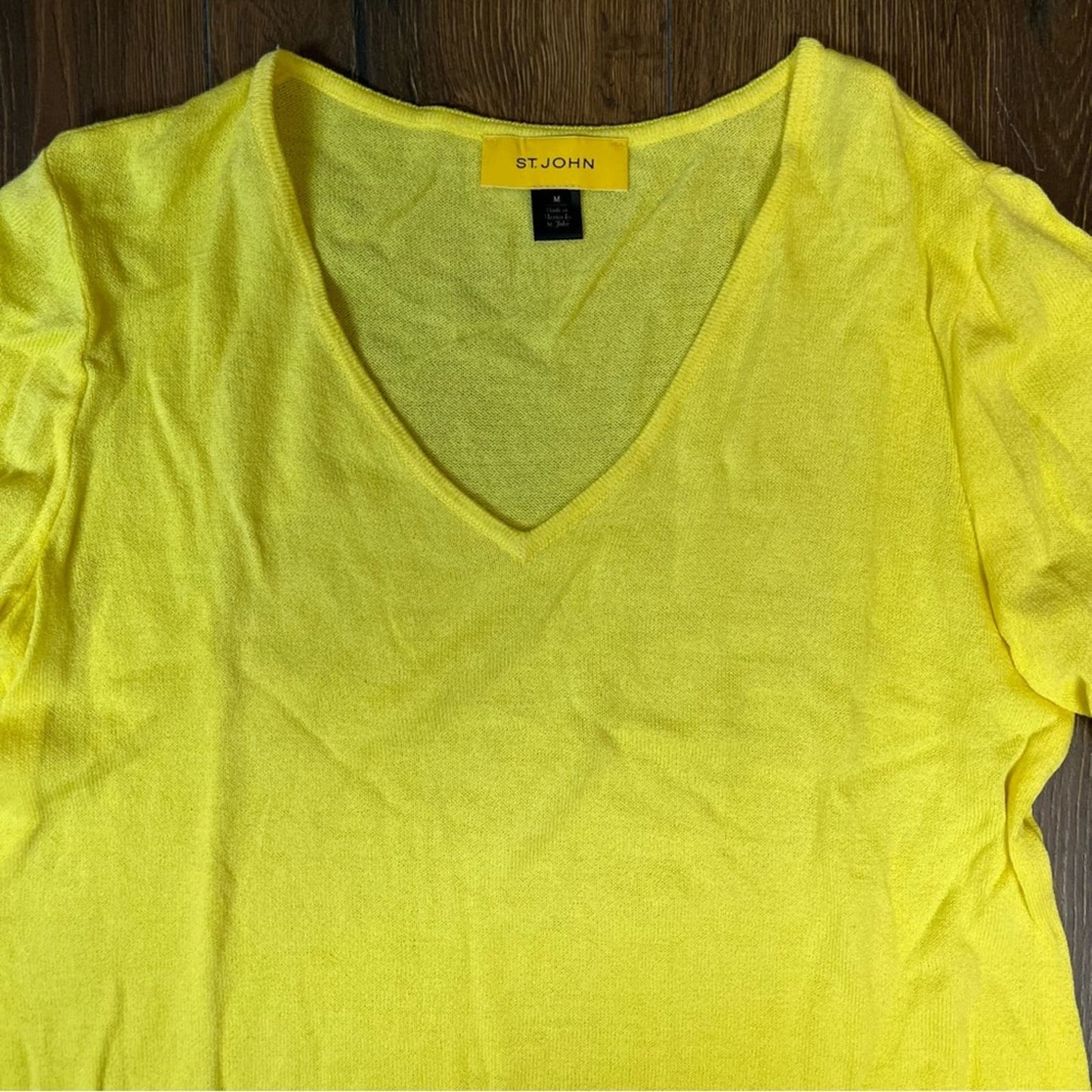 St John Yellow Wool Blend Fringe Sleeves Sweater SZ MED