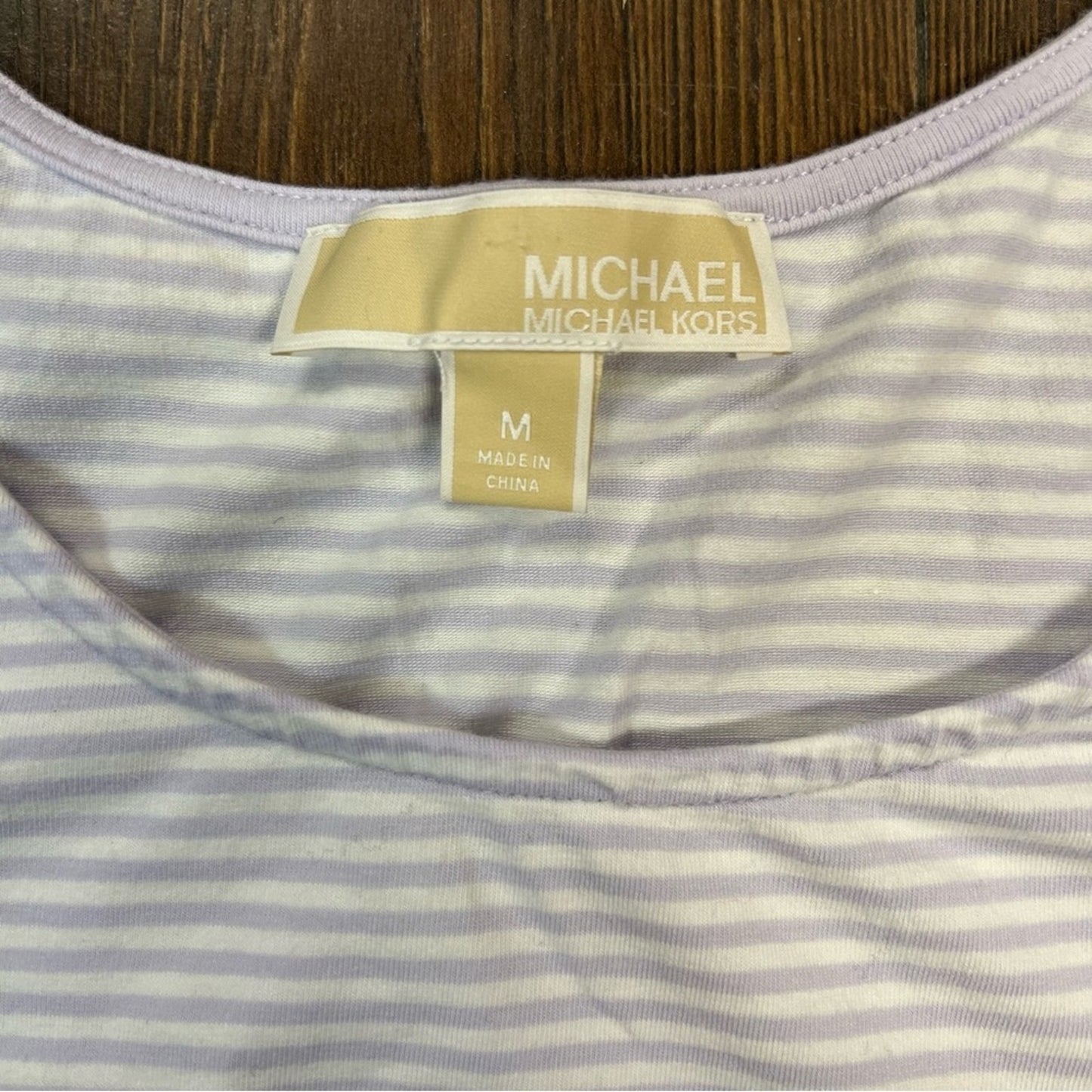 Michael Kors, purple striped cold shoulder tee SZ MED