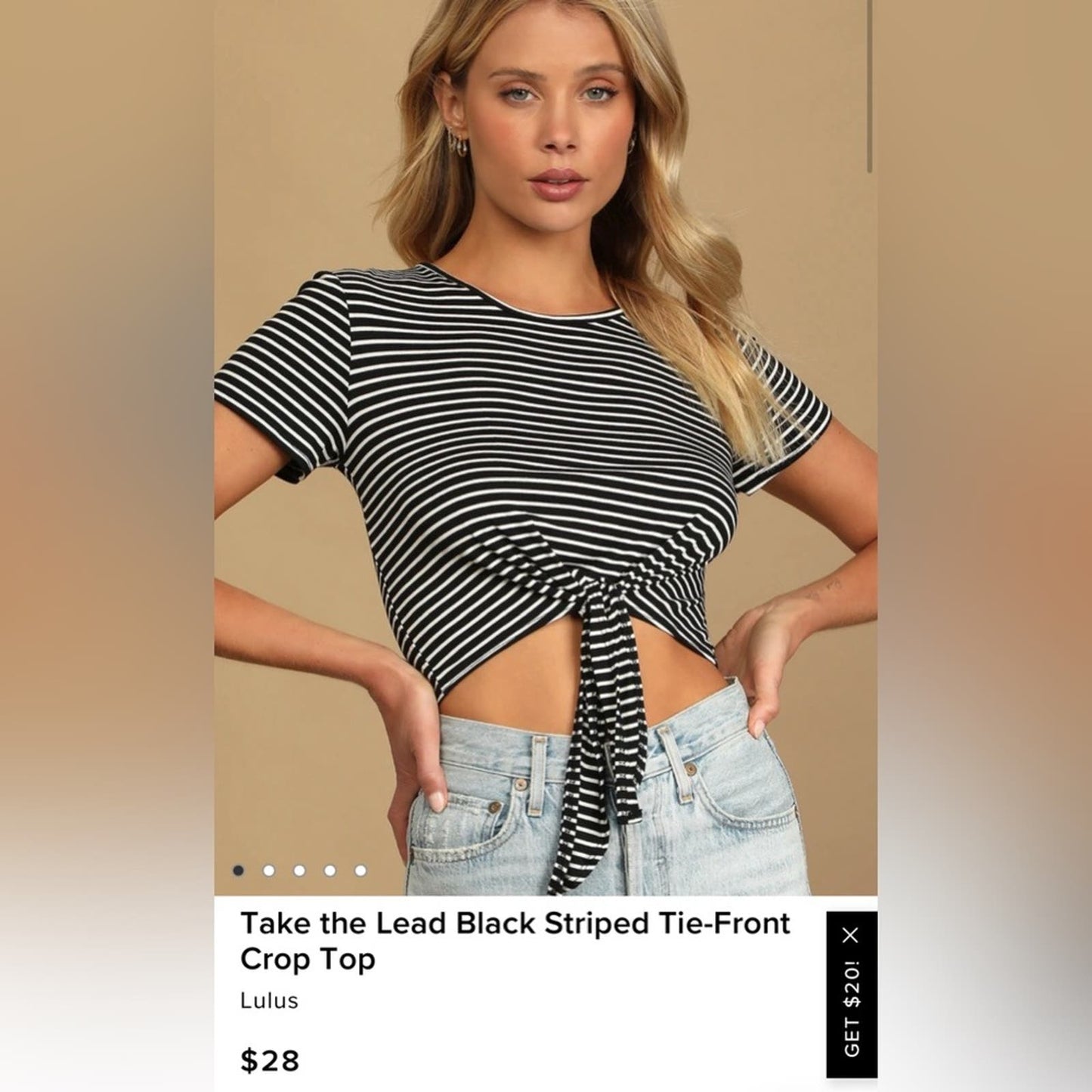 🆕 Lulu’s Take the Lead Black Striped Tie-Front Crop Top SZ XL