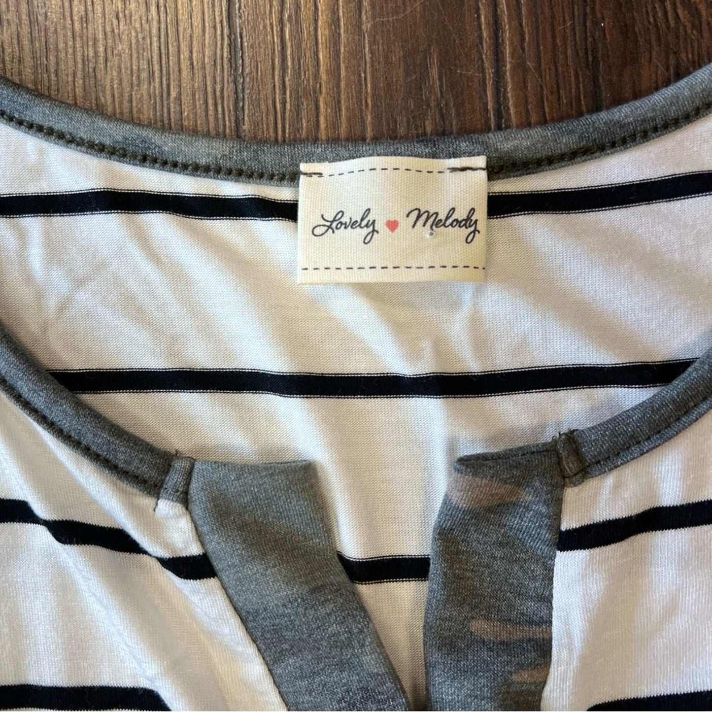 Lovely Melody, black striped camel pocket tank SZ MED