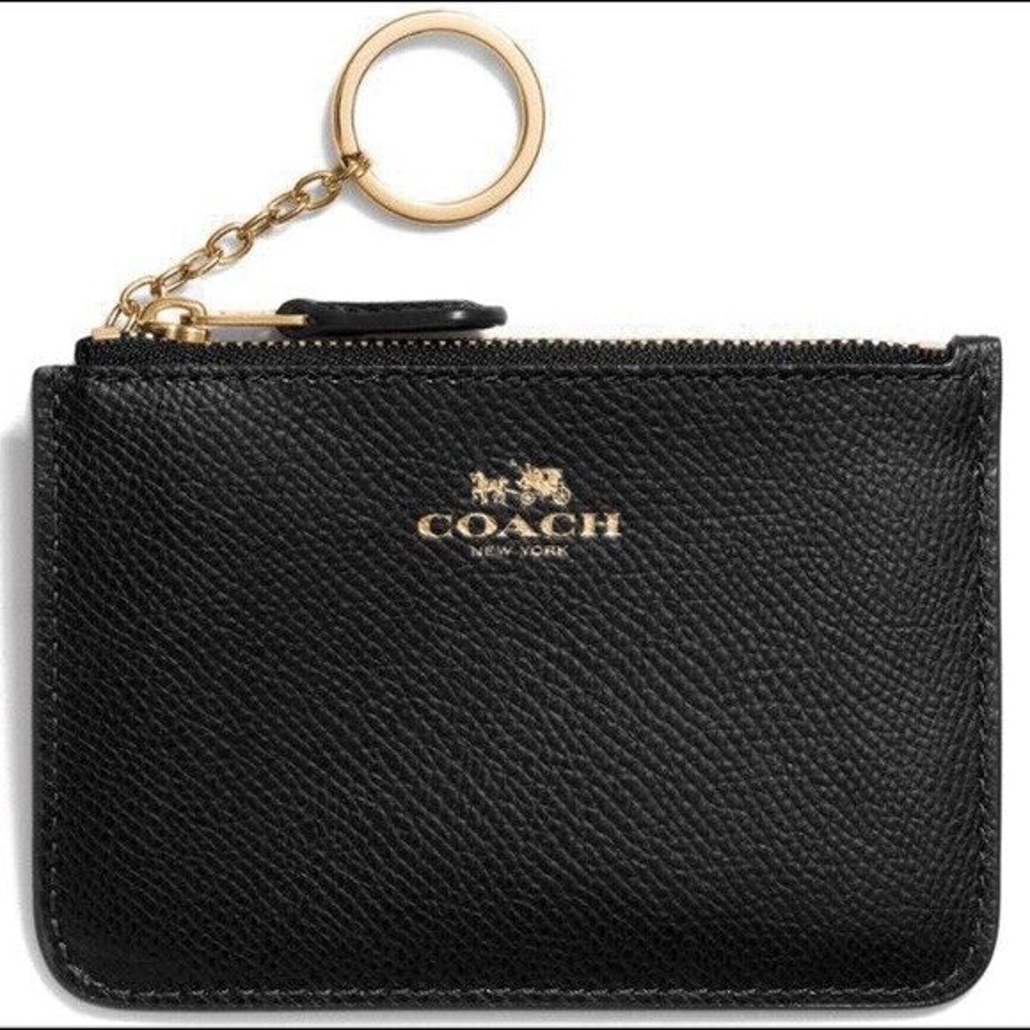 Coach F64064 Crossgrain Leather Keychain Pouch w/ Gusset Black