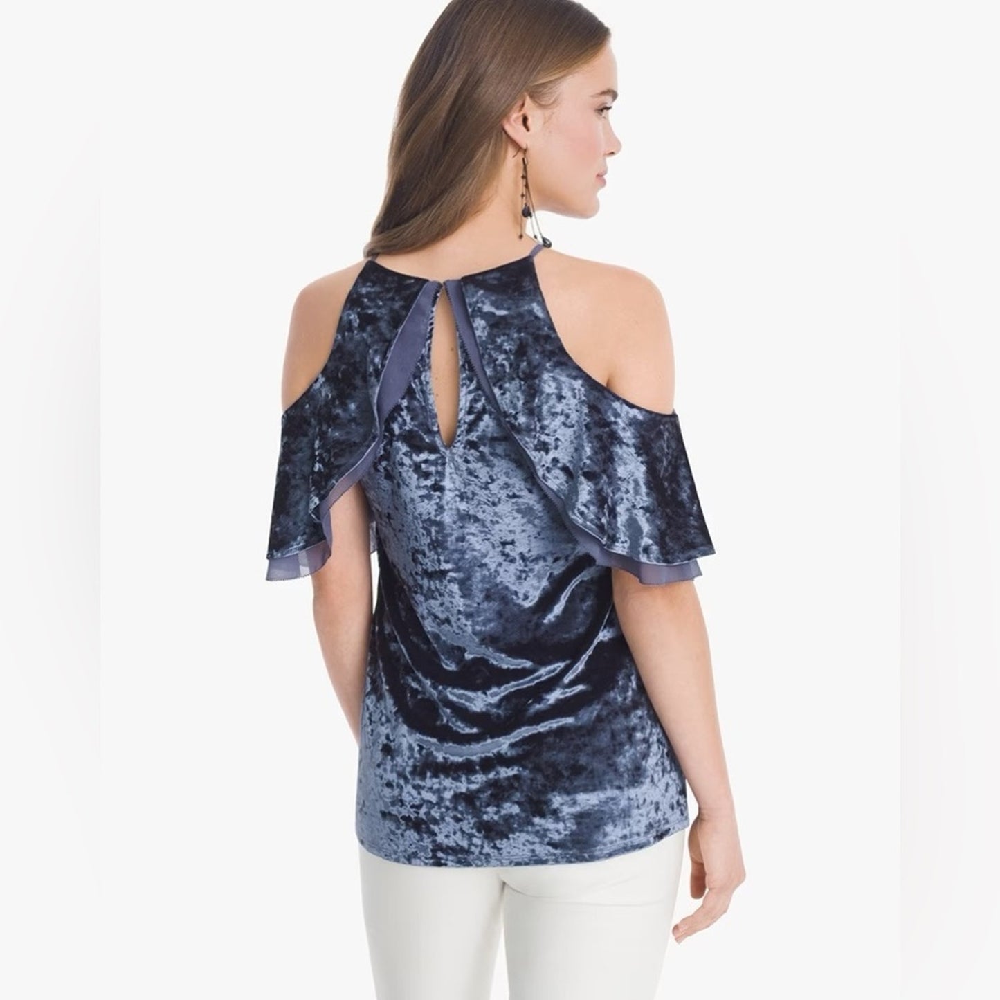 White House black market Short-Sleeve Cold-Shoulder Velvet Flounce Top SZ XL