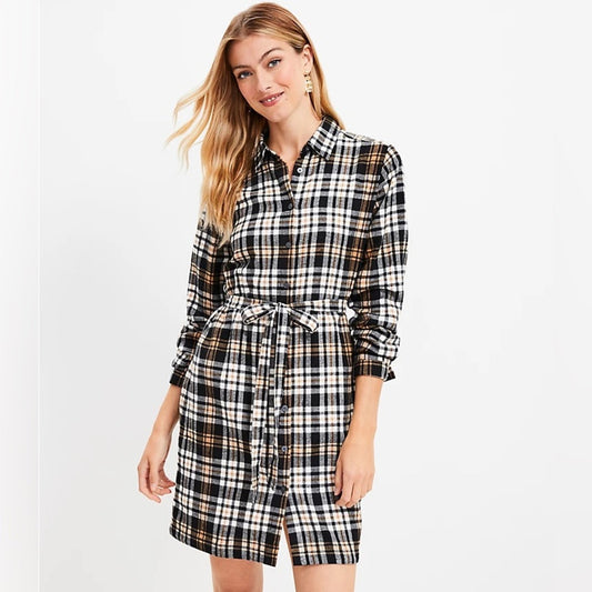 LOFT Plaid Shirtdress SZ LG
