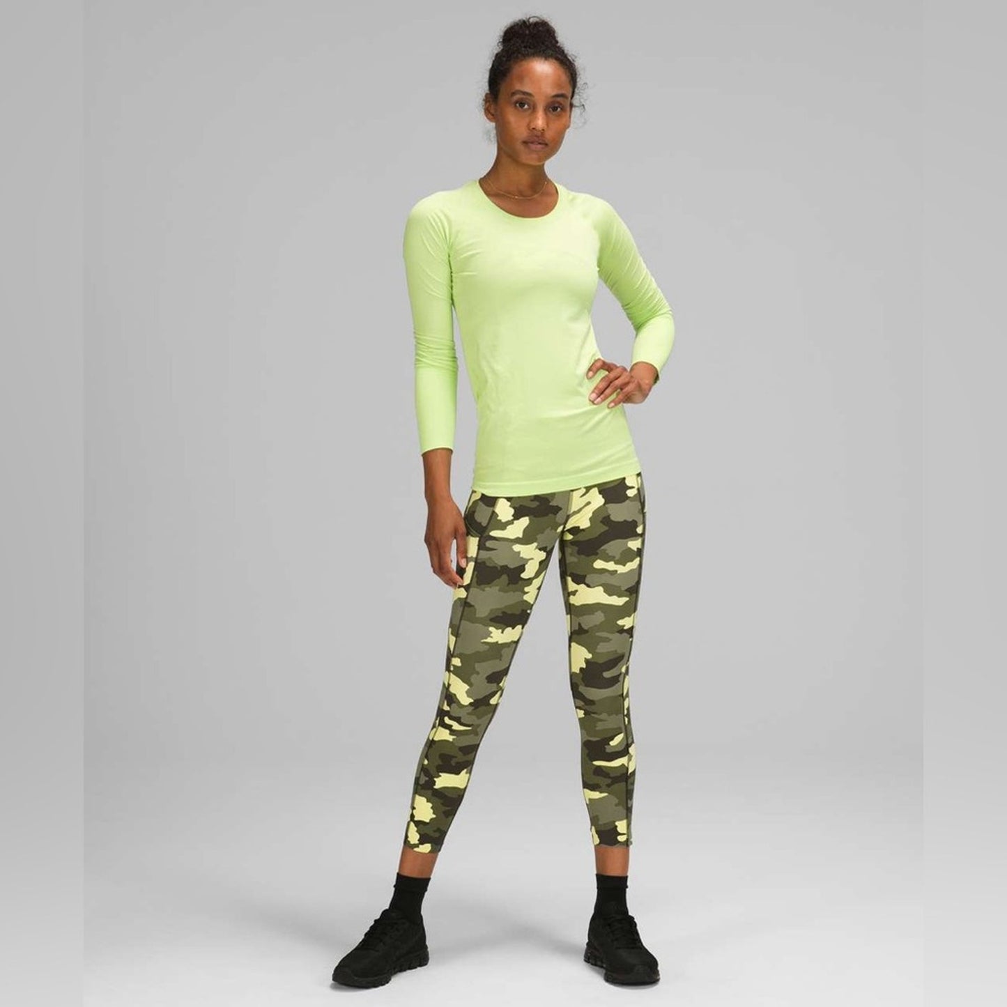 Lululemon Fast & Free High Rise Crop 23" Camo Crispin Green‎ SZ 14