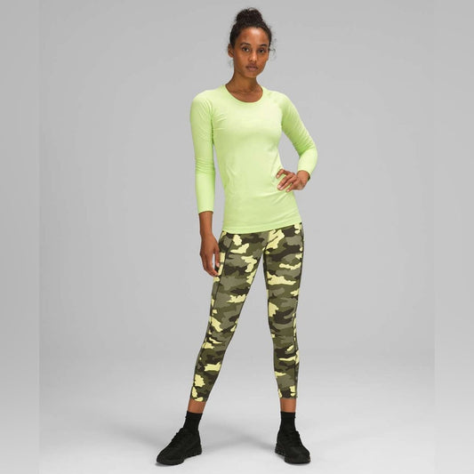 Lululemon Fast & Free High Rise Crop 23" Camo Crispin Green‎ SZ 14