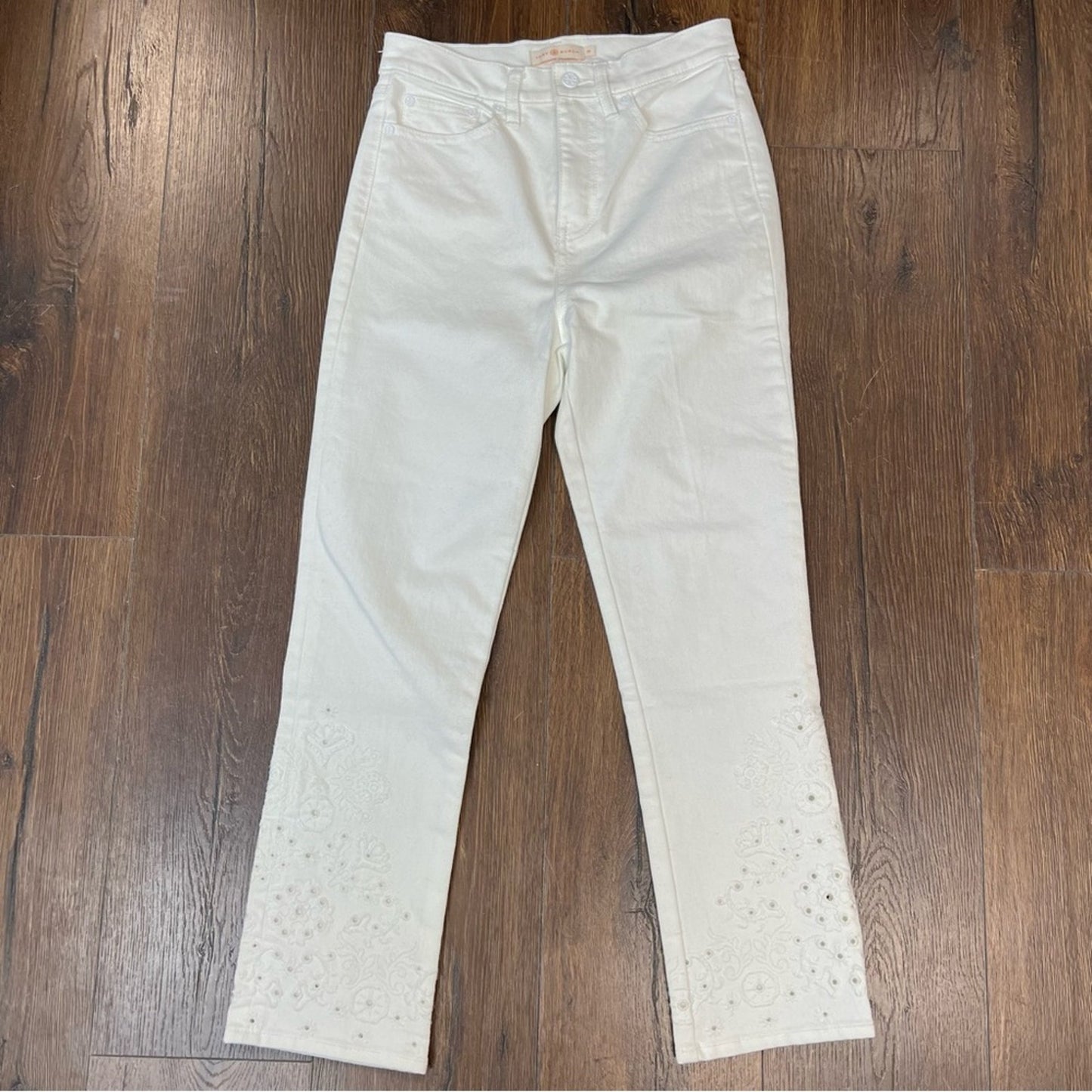 Tory Burch Keira Straight-Leg White Rinse Wash Jeans SZ 26/2