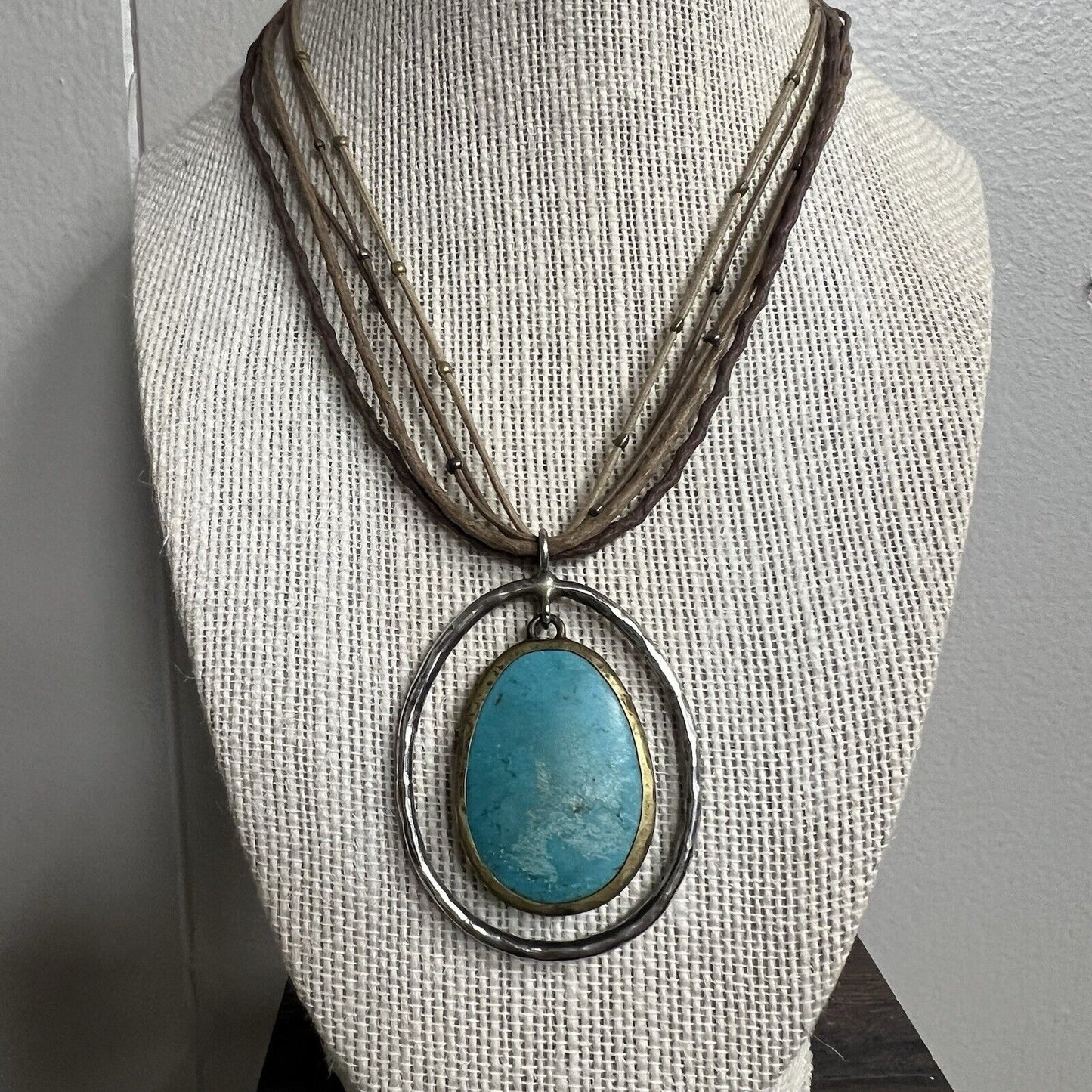 Silpada Howlite Necklace Pendant Leather Turquoise Sterling Silver
