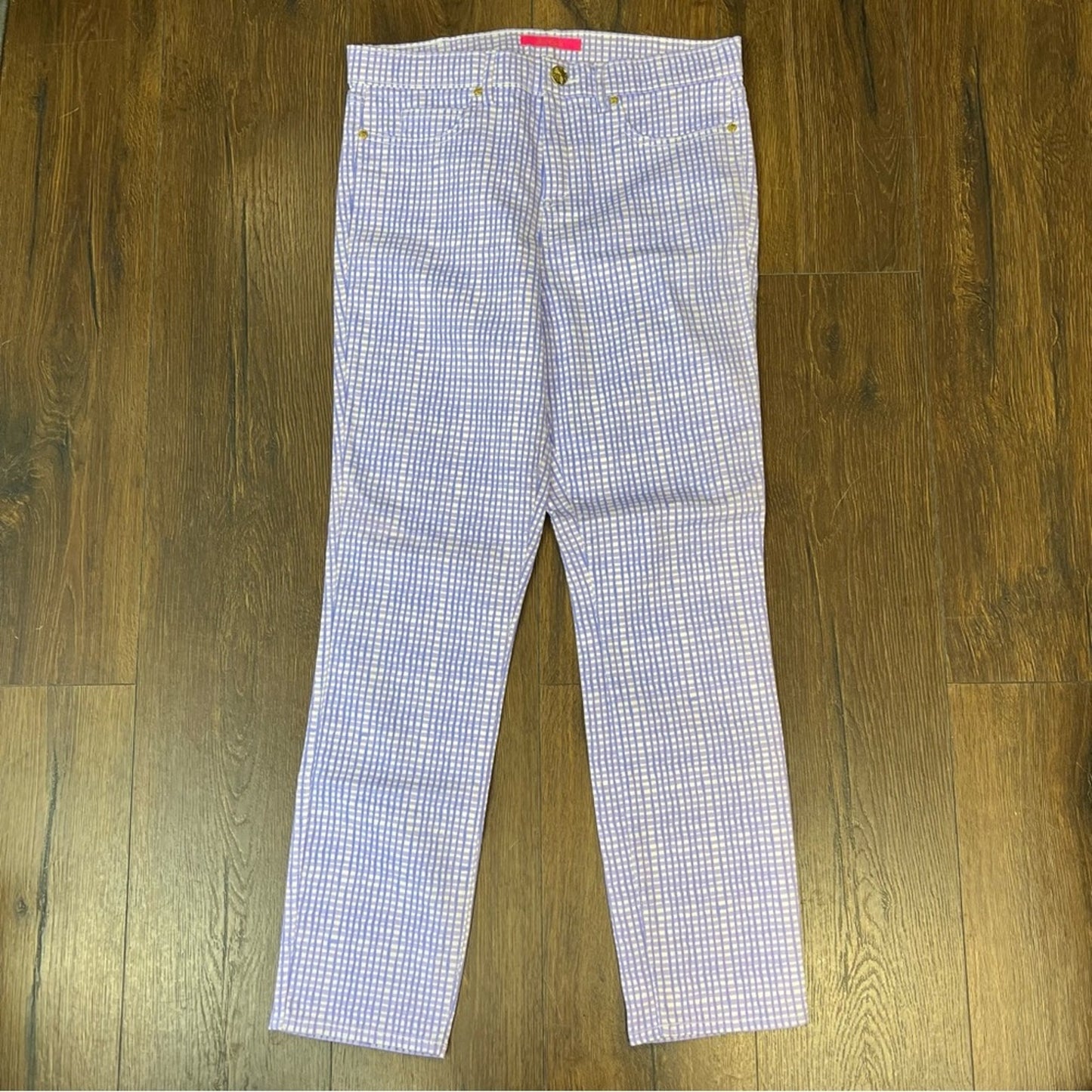 🆕 Lilly Pulitzer South Ocean High Rise Skinny Pants Lilac Verbena Gingham SZ 10