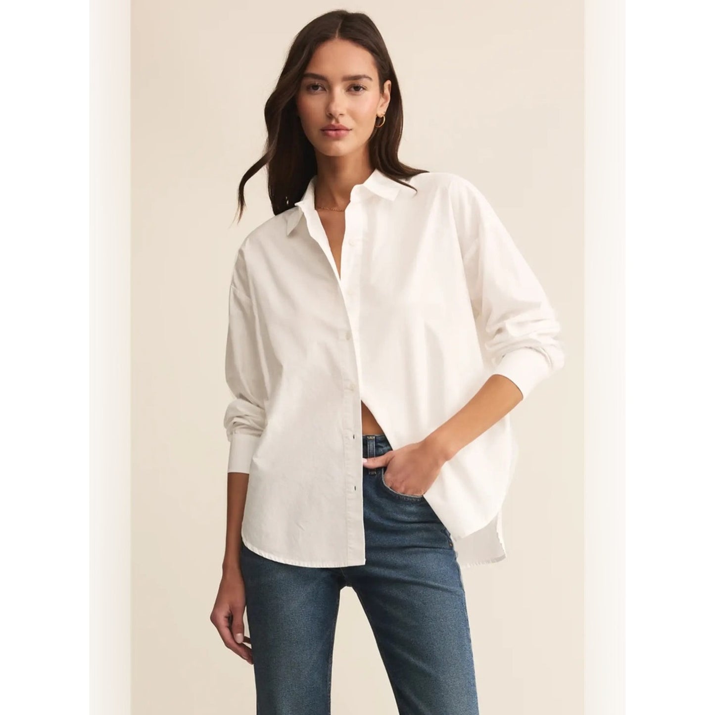 🆕 Z Supply Elevated Poplin Relaxed Button Up Shirt SZ MED