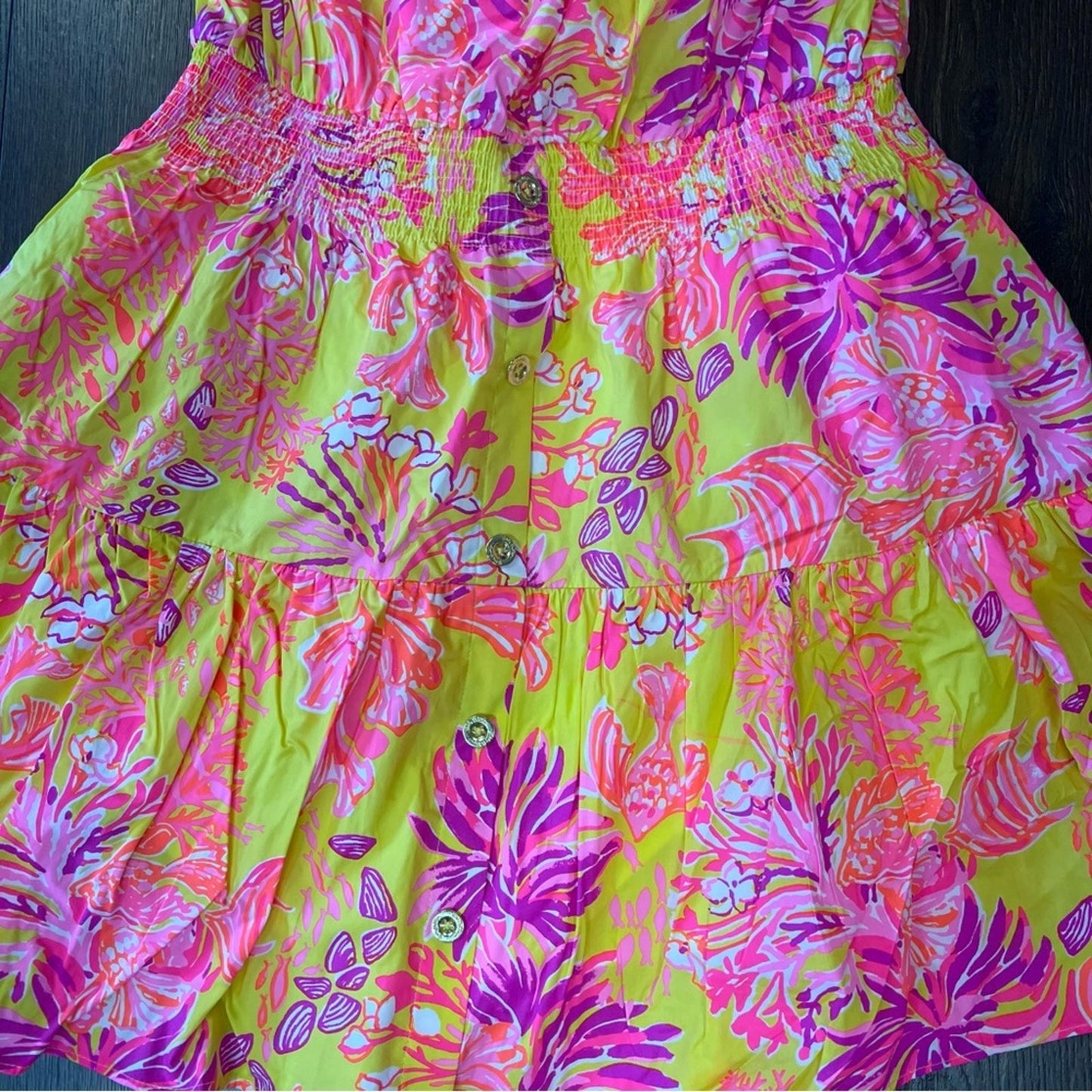 🆕 Lilly Pulitzer Jesiba Off-The-Shoulder Romper Calla Yellow Floral Coral SZ LG