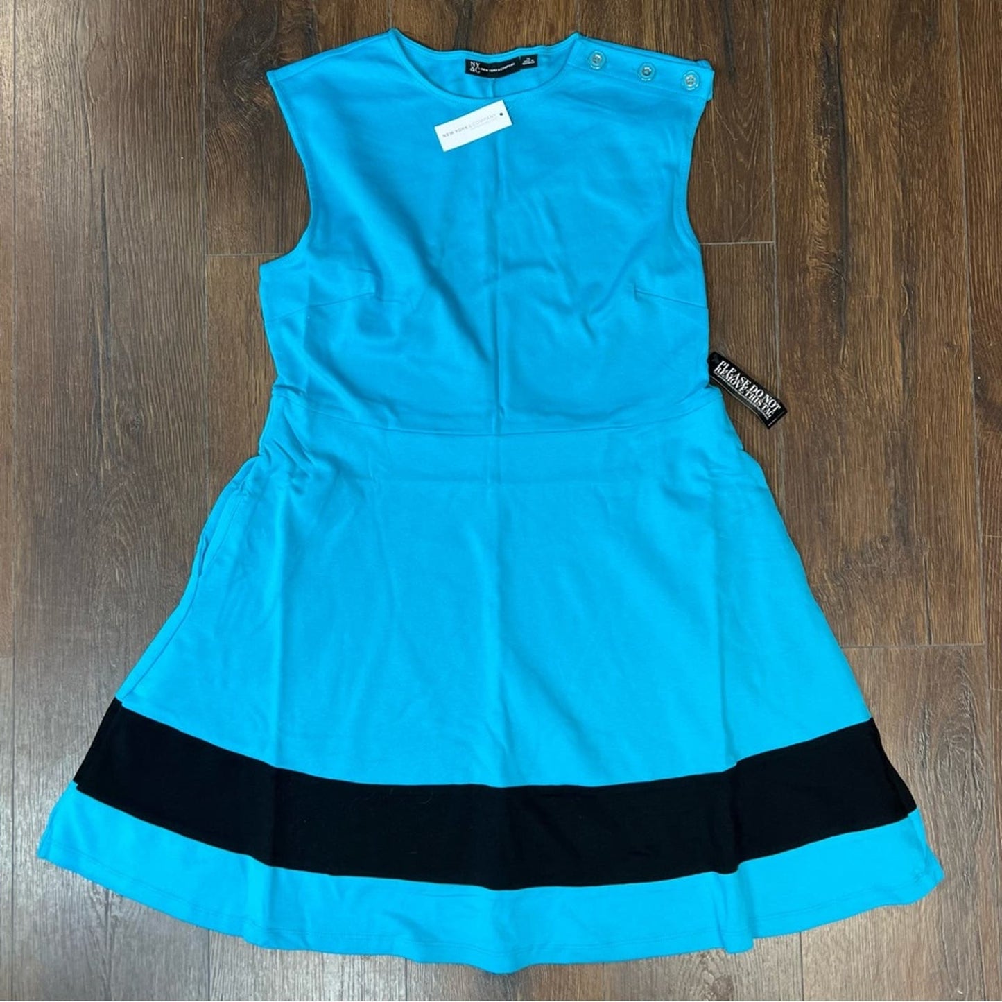 🆕 New York & Co Contrast Stripe Shoulder-Button Flare Dress -Has pockets SZ XL