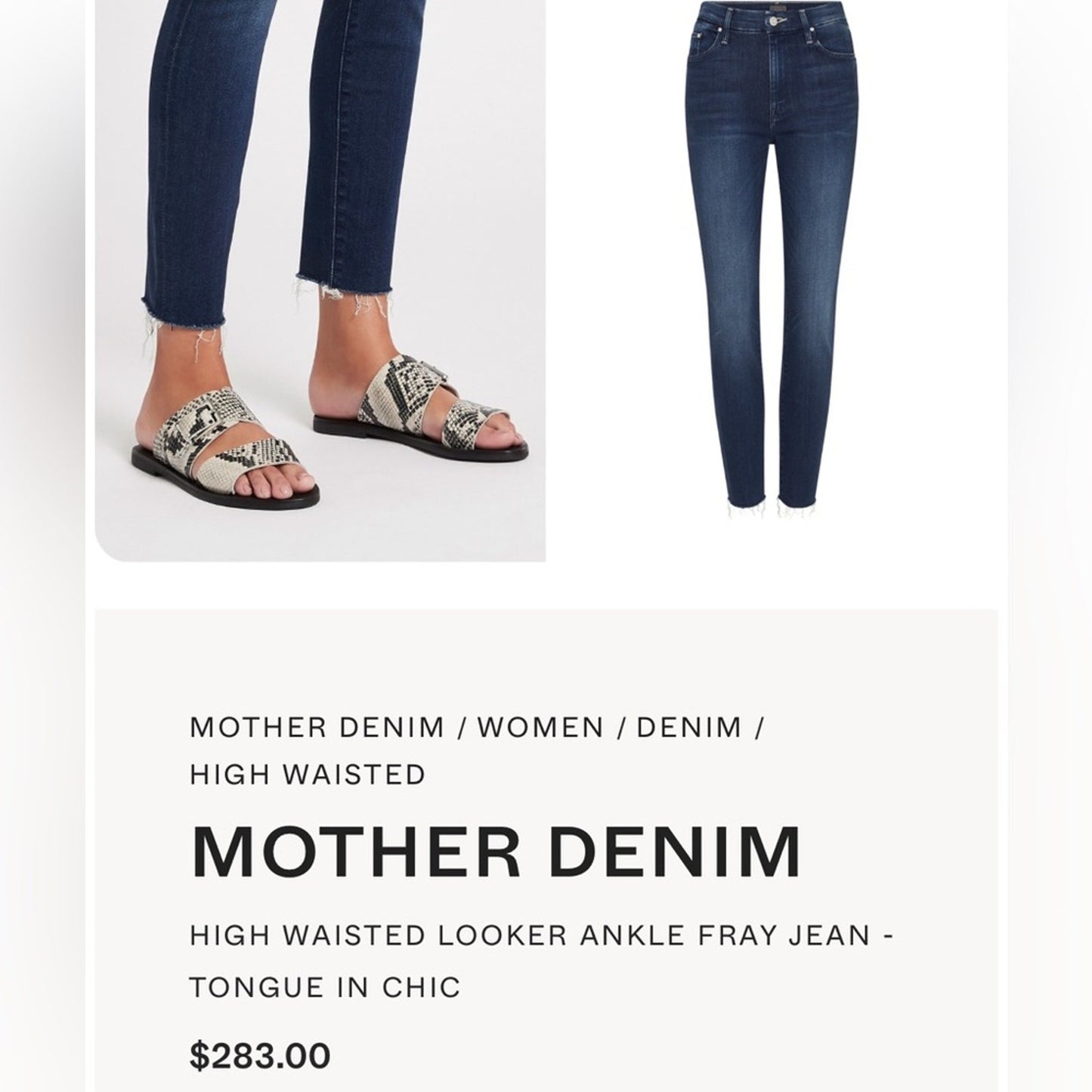 Mother Denim High Waisted Looker Ankle Fray- Tongue in Chic SZ 30/10