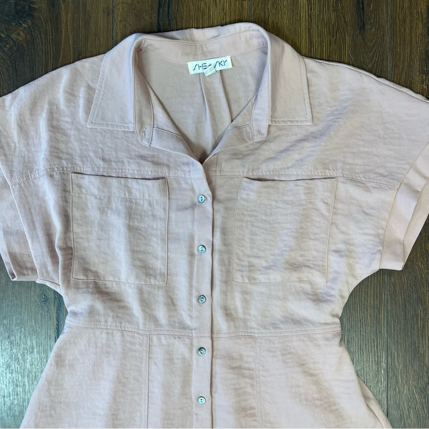 SHE + SKY pink blush button front dress SZ LG