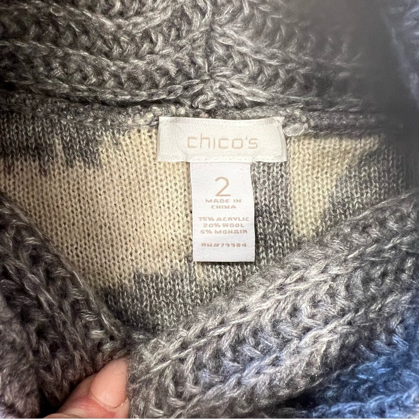 Chicos wool blend Cowlneck sweater SZ 2/LG