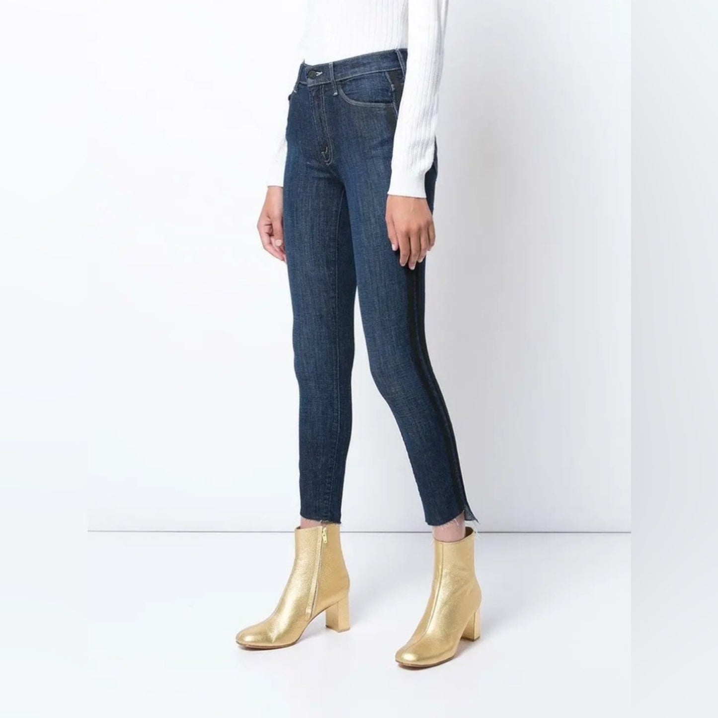 Mother Denim Stunner Zip Ankle Step Fray Sweeping Racer SZ 25/0