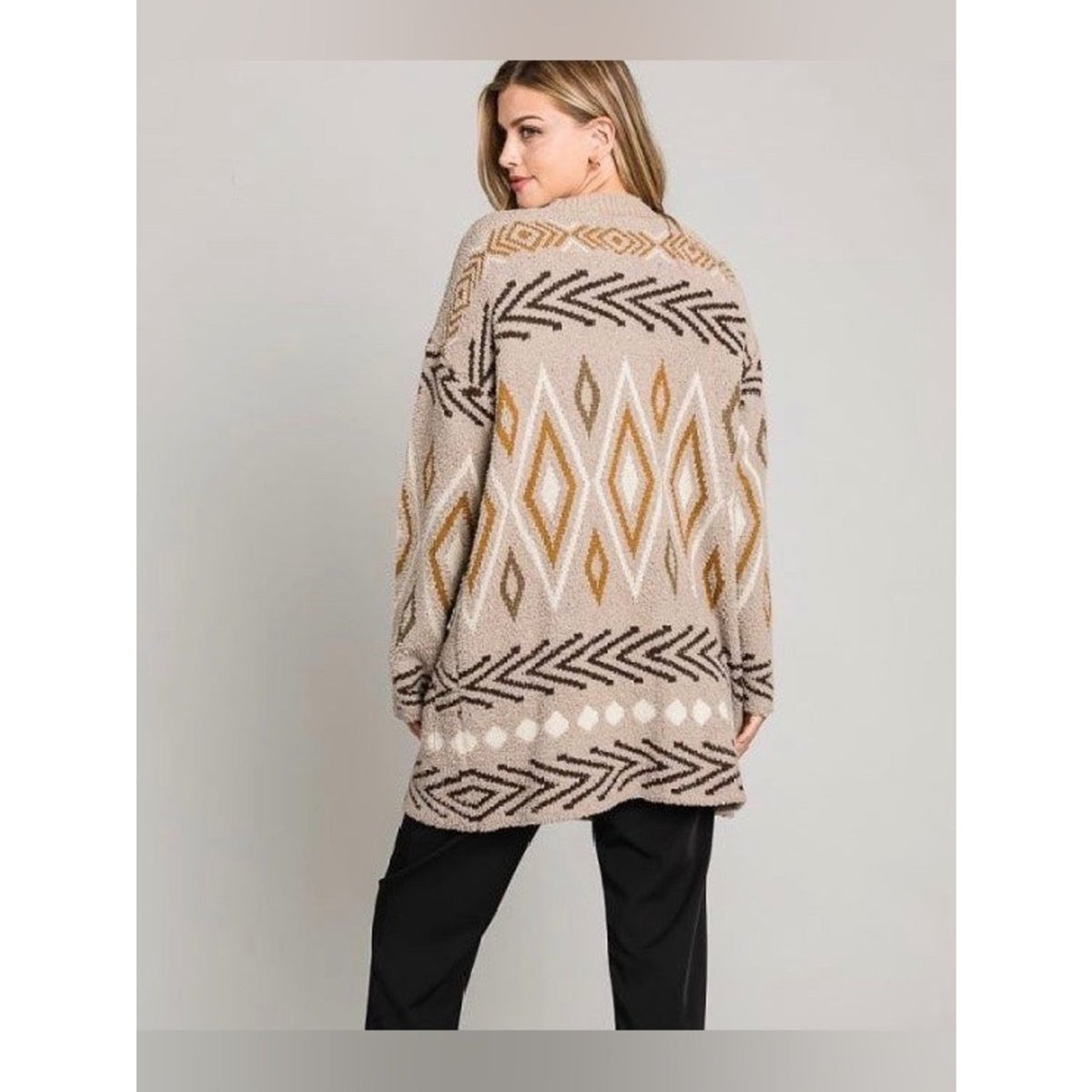 🆕 Allie Rose Cloud Geometric Print Open-Front Cardigan Sweater SZ LG