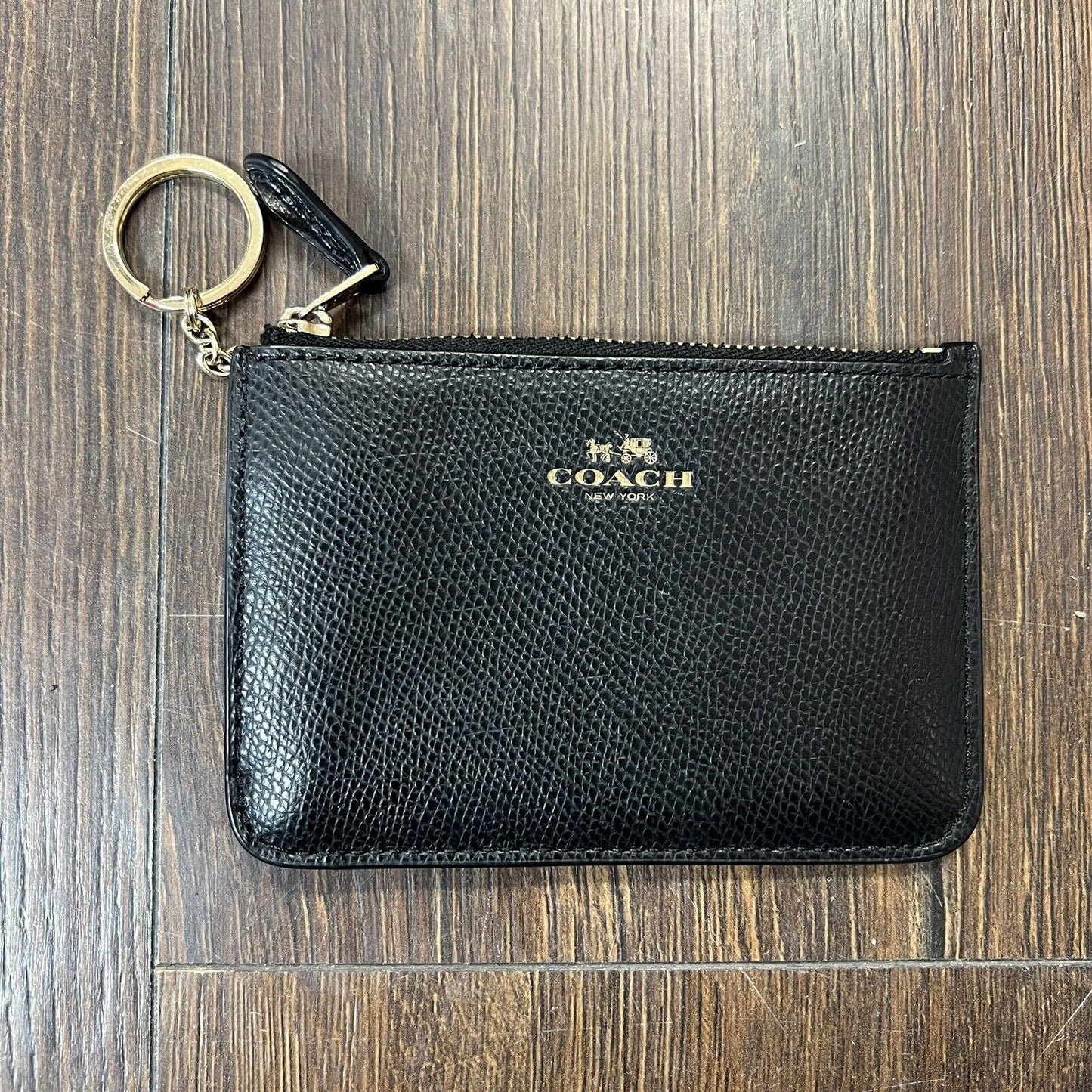 Coach F64064 Crossgrain Leather Keychain Pouch w/ Gusset Black