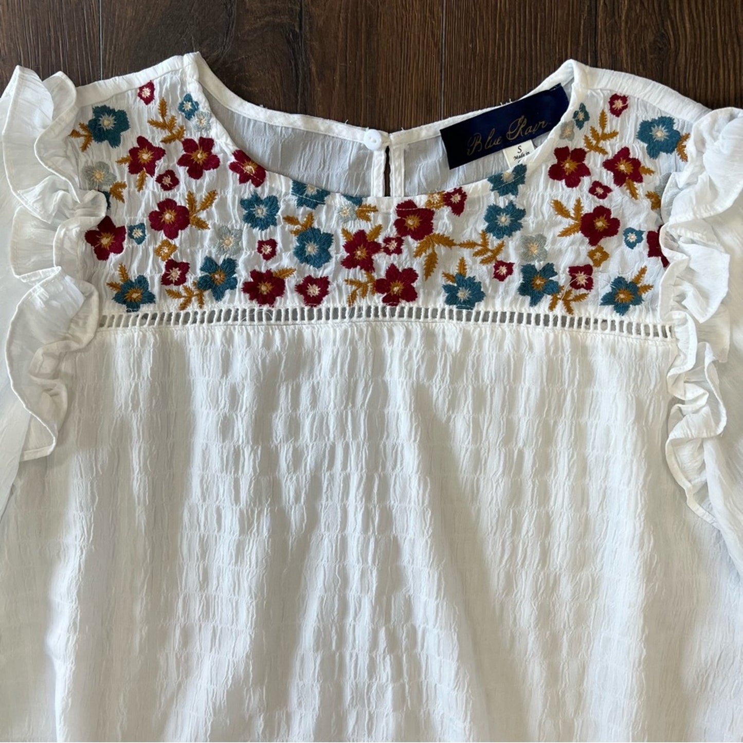 Blue rain, embroidered blouse SZ SM