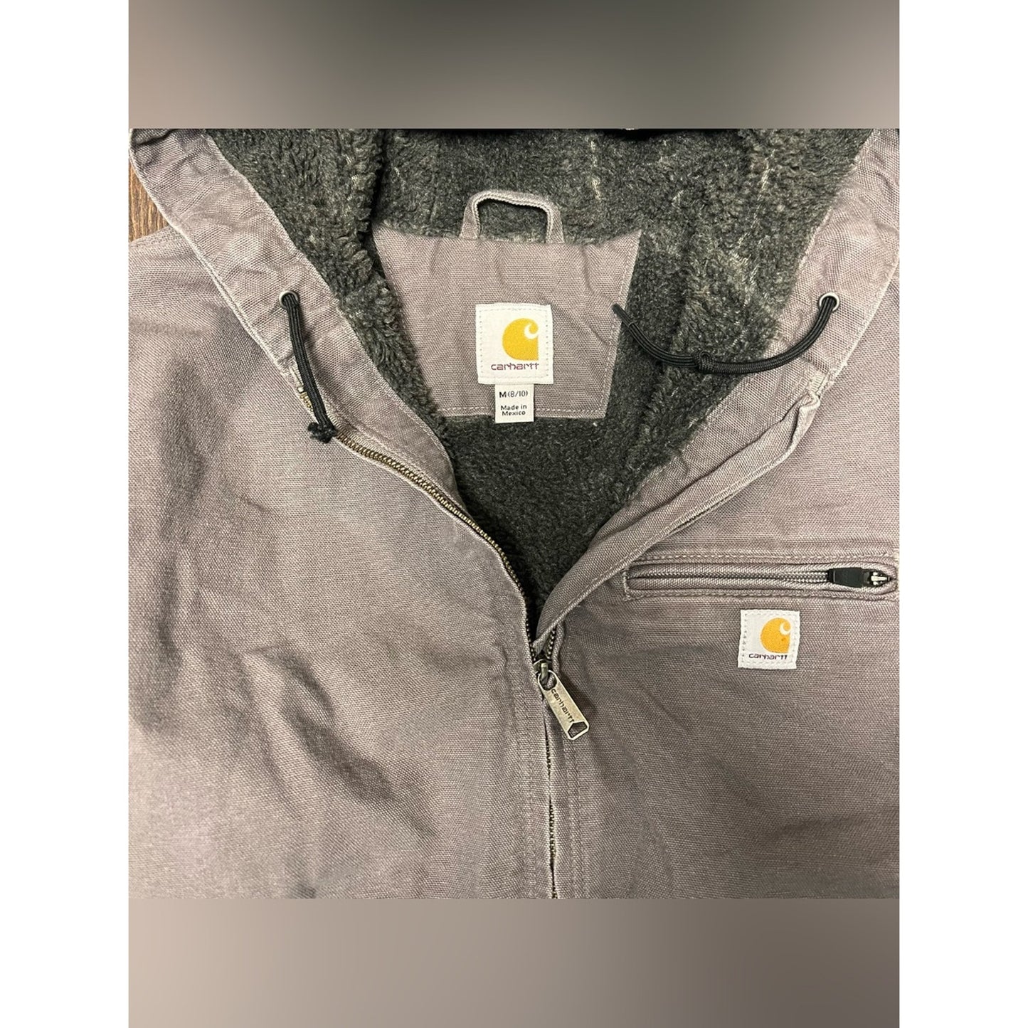 Carhartt Washed Duck Sherpa Lined Hooded Zip Up Jacket SZ MED