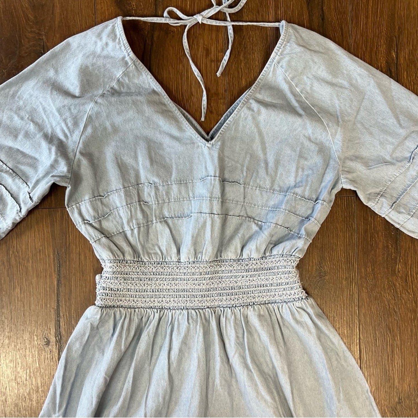 Blue B Collection smocked waist open back denim dress SZ MED
