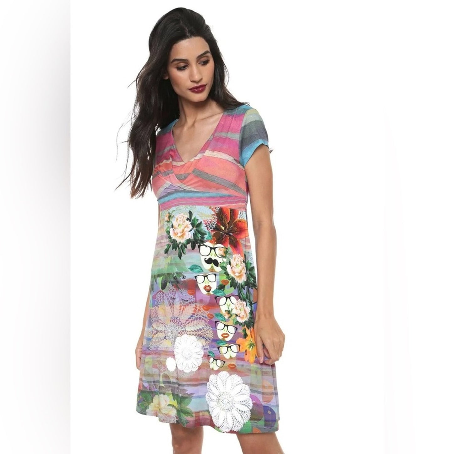 Desigual Women’s Striped Tutti Frutti Dress SZ SM