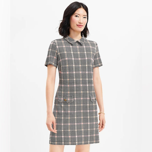 LOFT Plaid Ponte Button Pocket Dress SZ XL