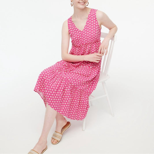 🆕 J Crew Fuchsia Blossom V-Neck Midi Dress SZ 10