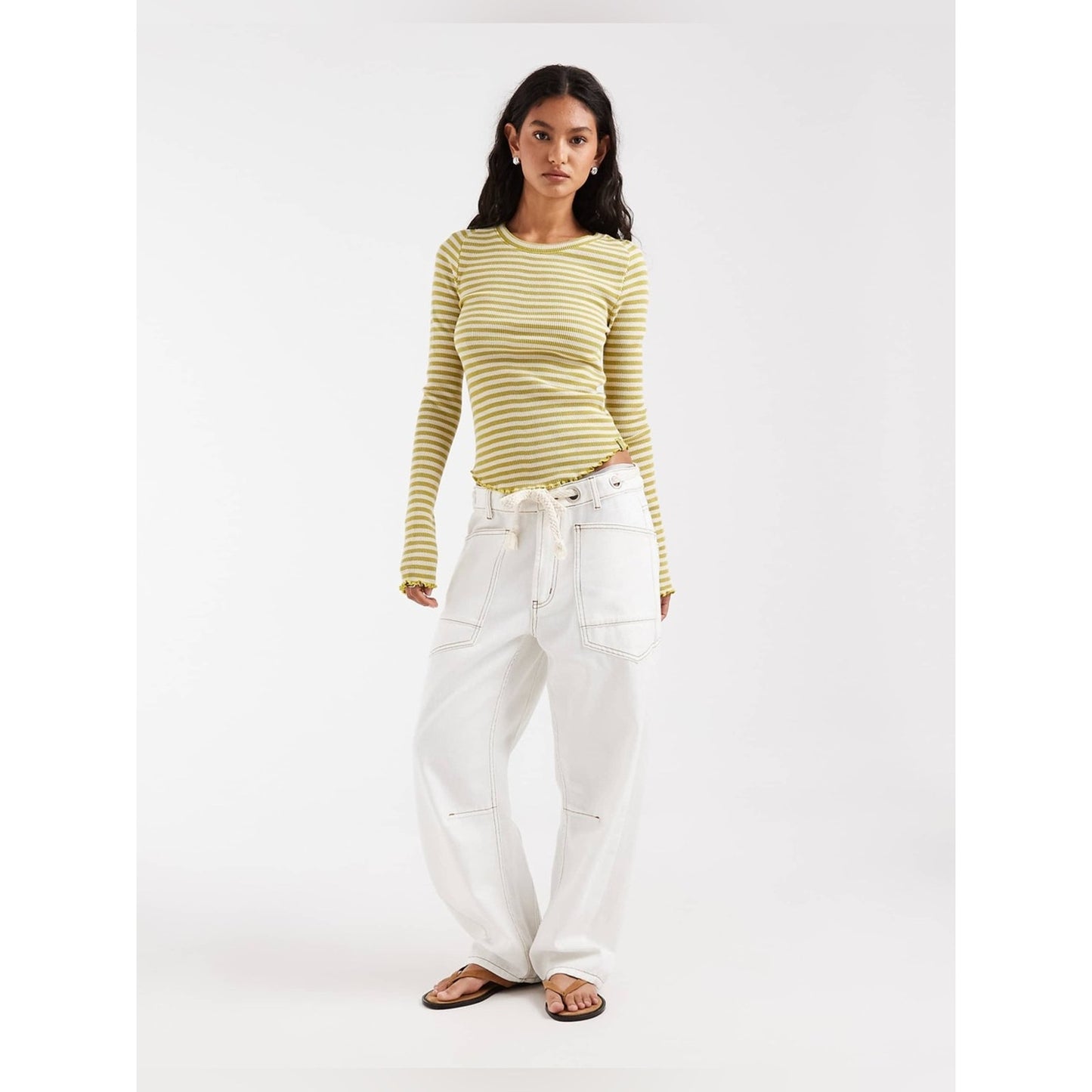 🆕 Free People Easy Does It Striped Long Sleeve-Green SZ LG