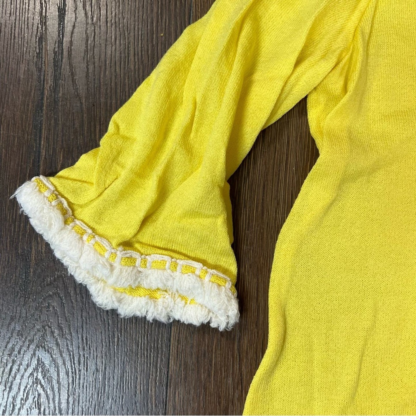 St John Yellow Wool Blend Fringe Sleeves Sweater SZ MED