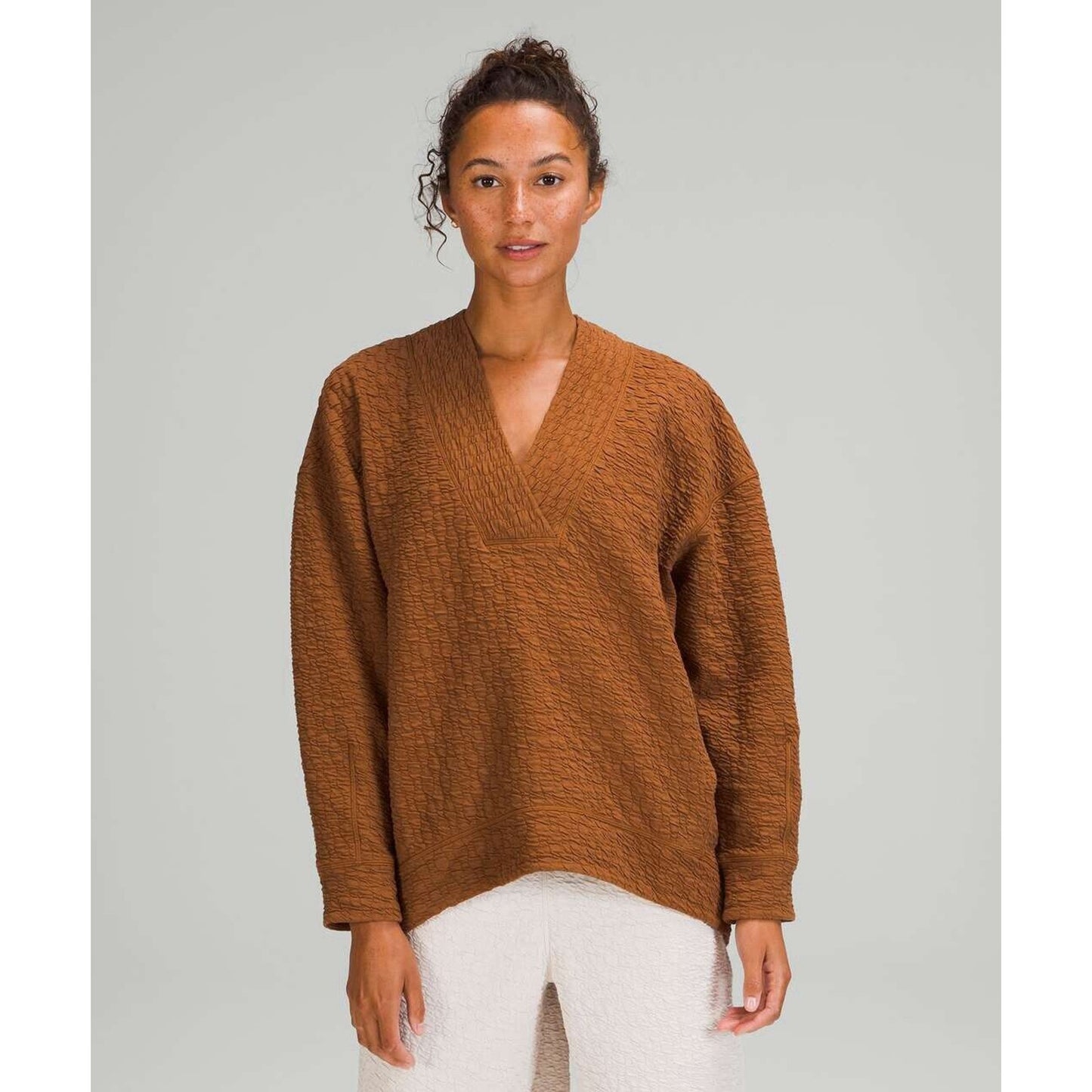 Lululemon Rippled V-Neck Pullover Copper Brown SZ 4