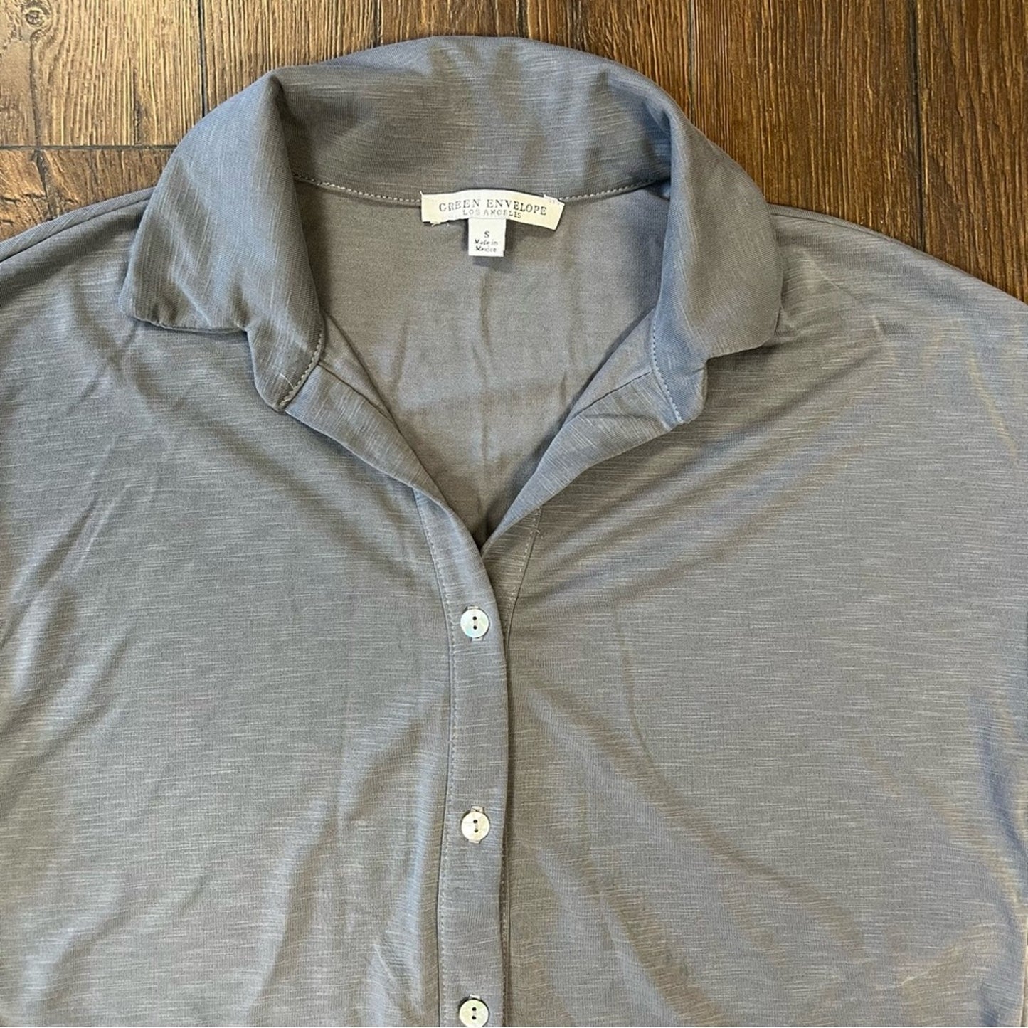 Green envelope gray button up shirt SZ SM